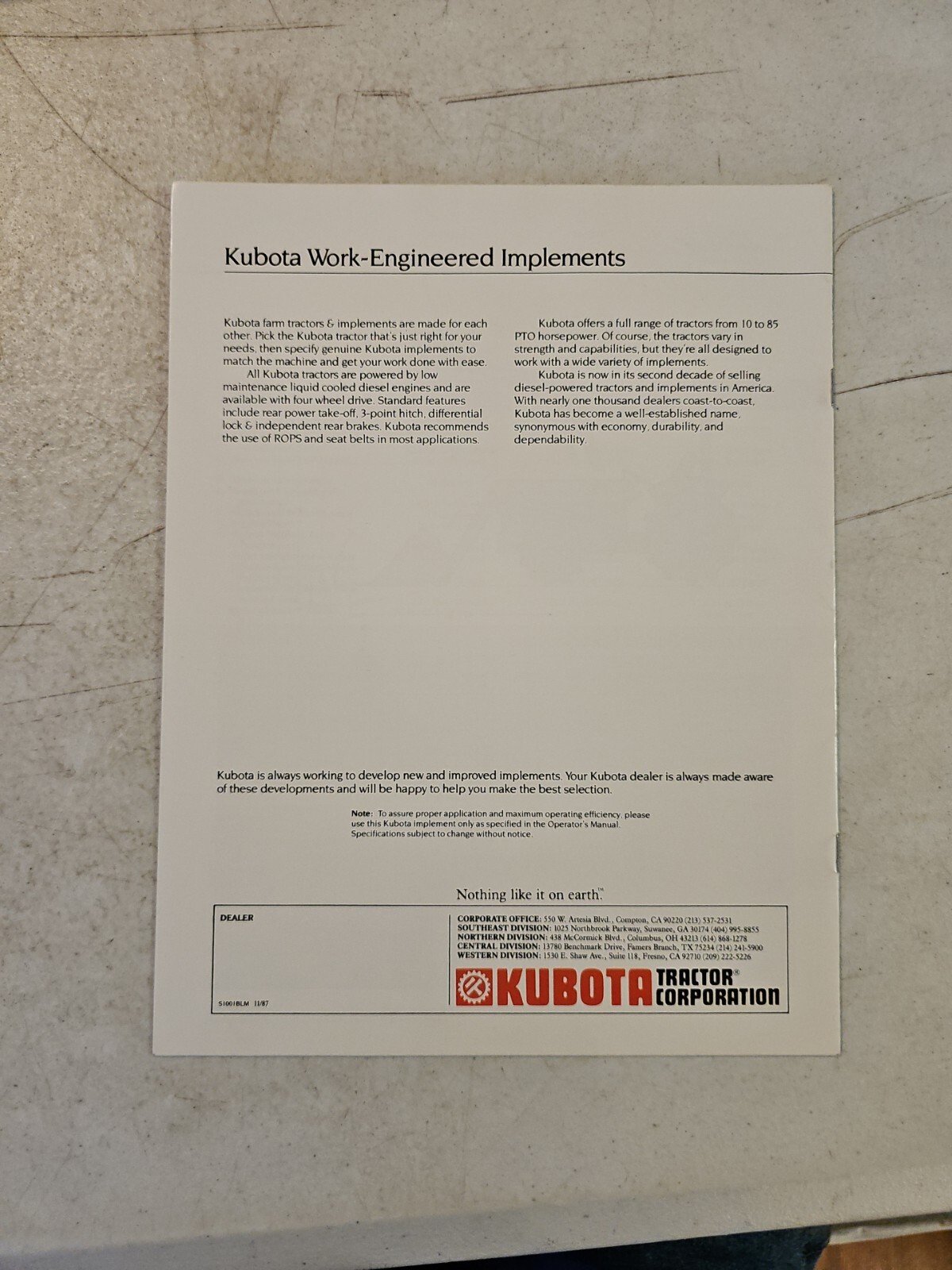 Vintage 1987 Kubota Front Loader Diesel Tractor Brochure