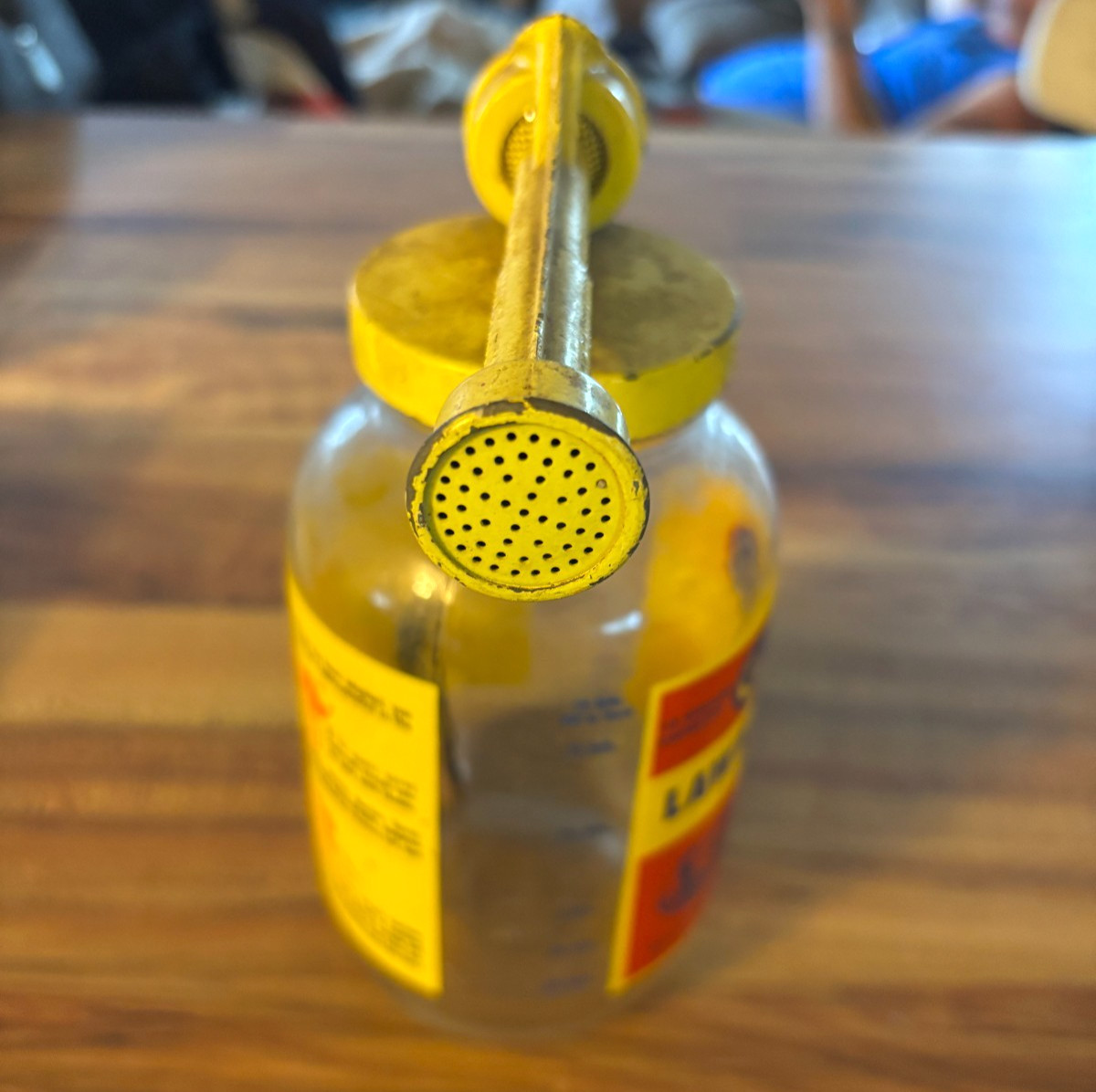 Vintage Ortho Lawn Sprayer Glass Jar Yellow Metal Lid 8&Prime; w/ Instructions on Jar