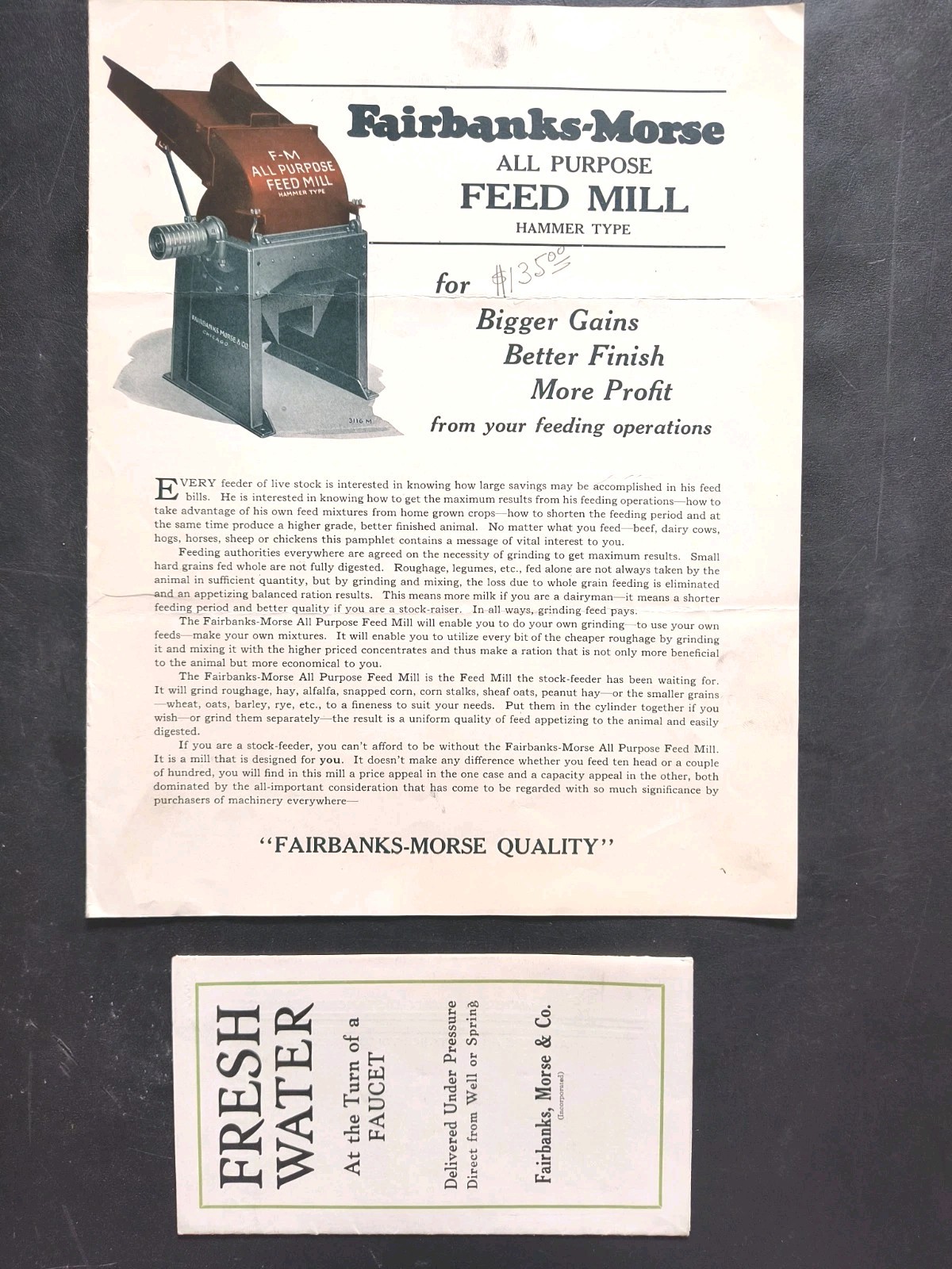 1920s FairBanks Morse Pressurized Water System Brochure Feed Mill Farming 2pc