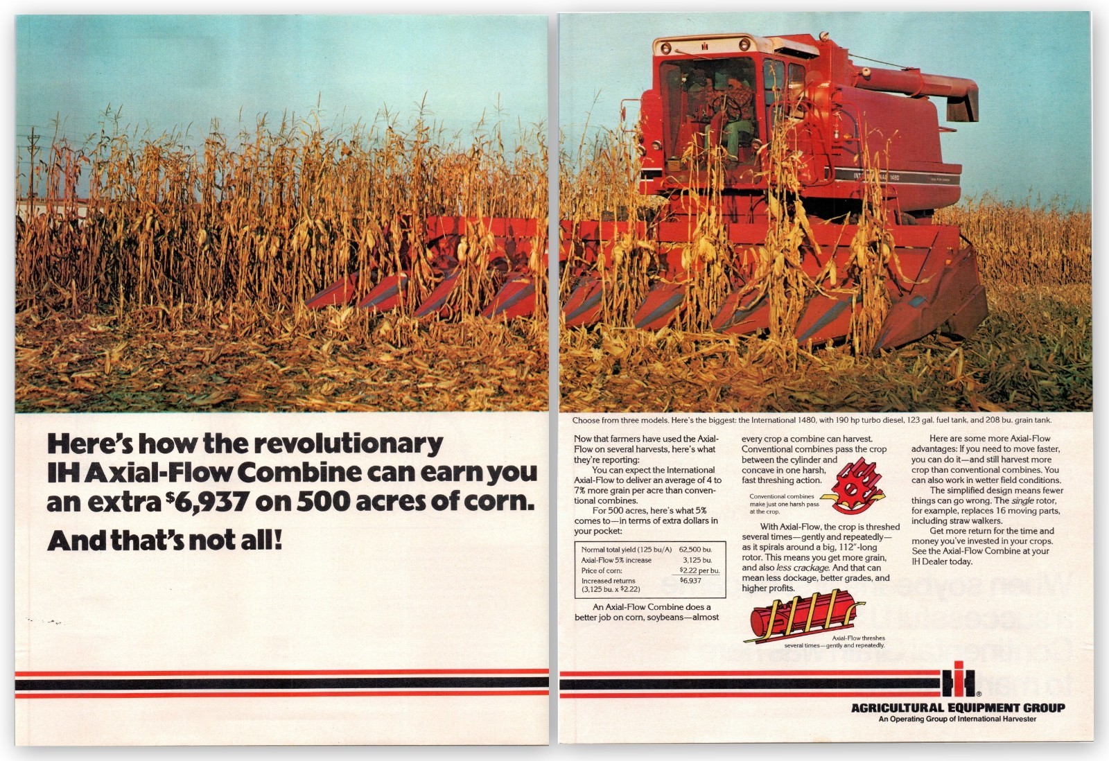 1978 IH International Harvester Axial-Flow Combine 70&rsquo;s Vintage 2-Page Print Ad