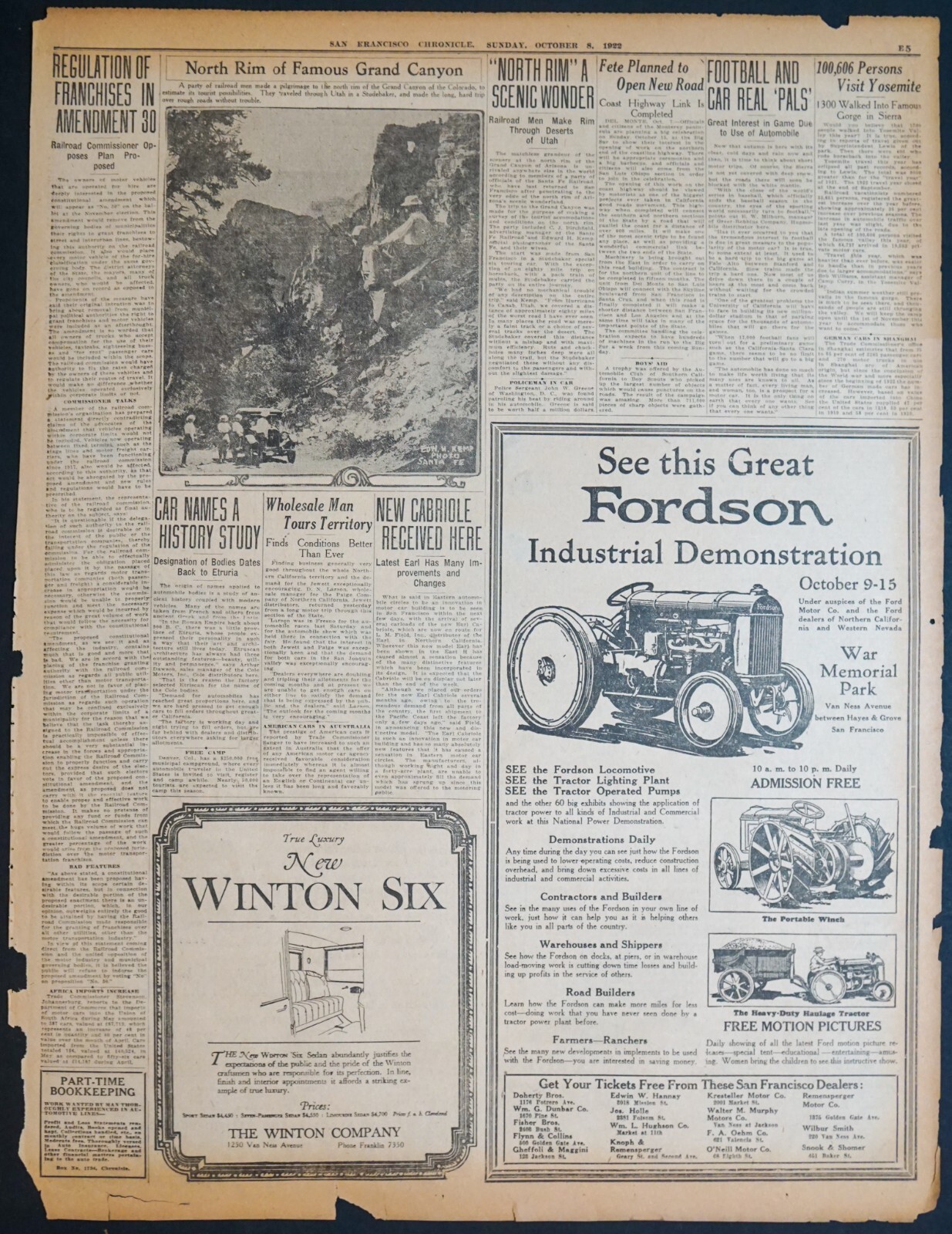 1922 San Francisco Newspaper Page – Large Fordson Tractor Ad