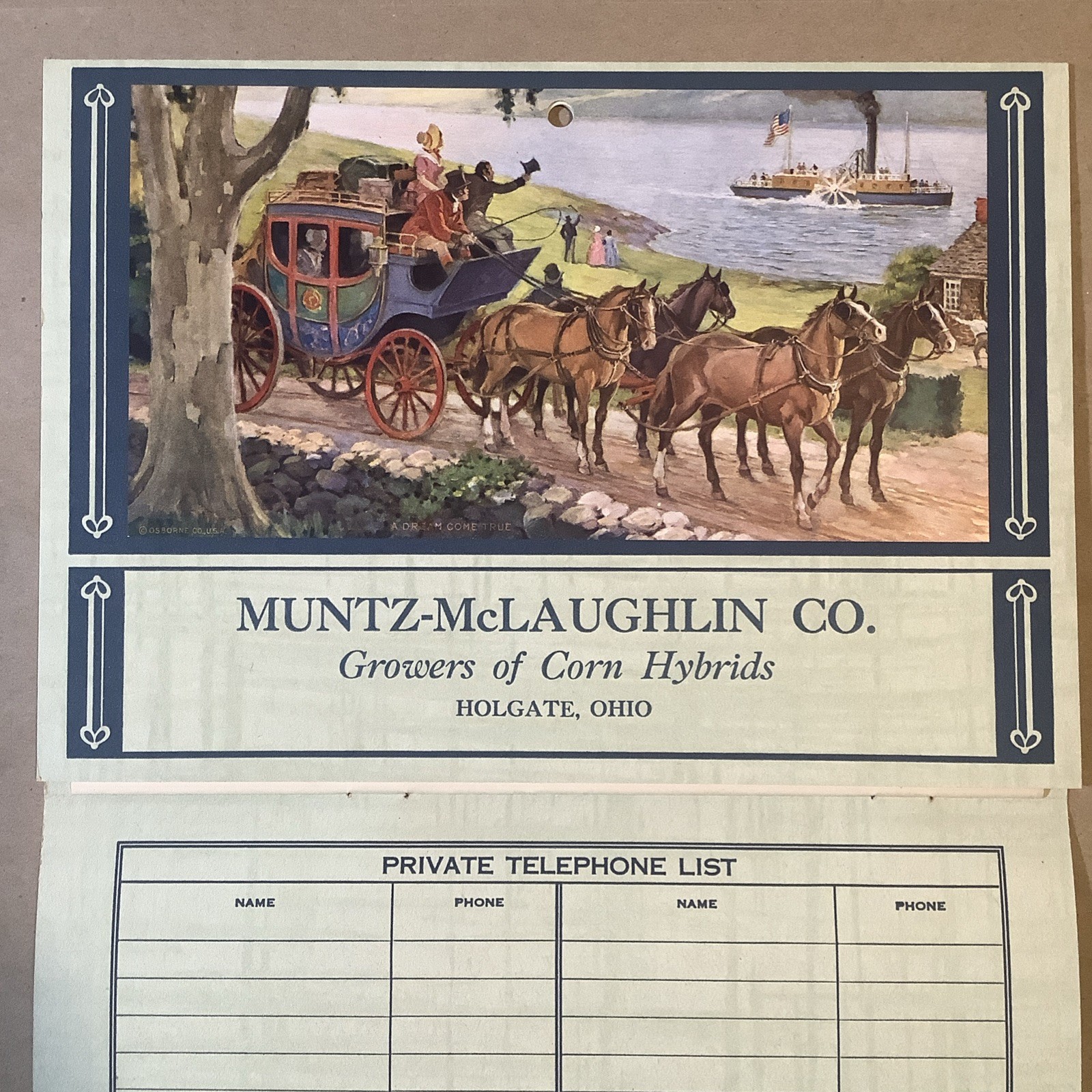 1942 Muntz-McLaughlin Co. Farm Inventory Telephone Chart Holgate OH INV-P0162