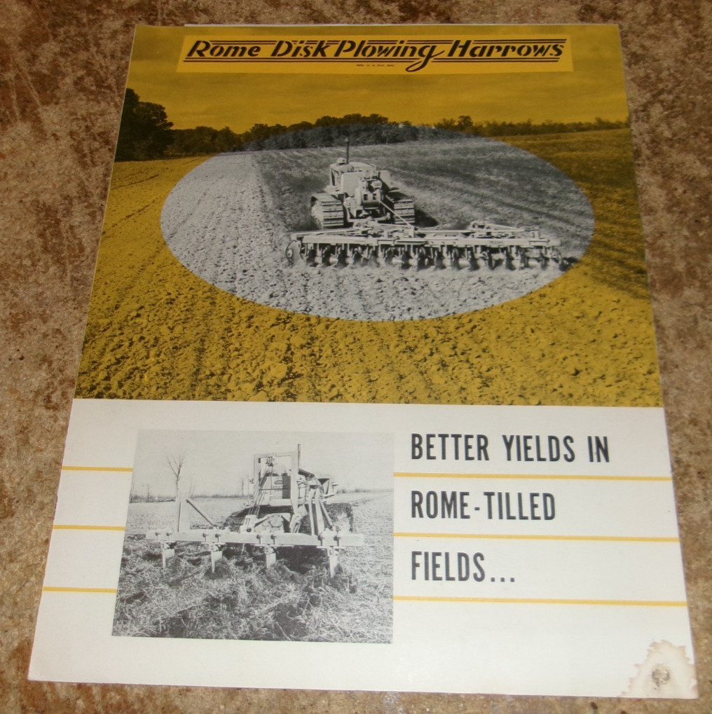 1956 rome disk plowing harrows 2 page foldout brochure in good shape used