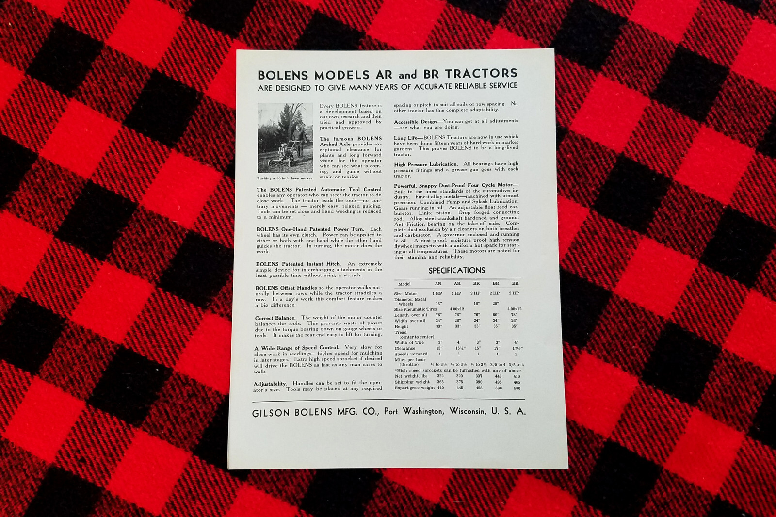 Vintage 1940s Gilson Bolens Garden Tractor Brochure Farm Catalog AR BR