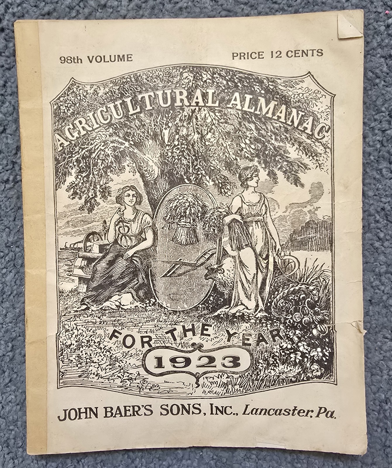 1923 John Baer&rsquo;s Sons Agricultural Almanac Lancaster, PA Volume 198th Magazine