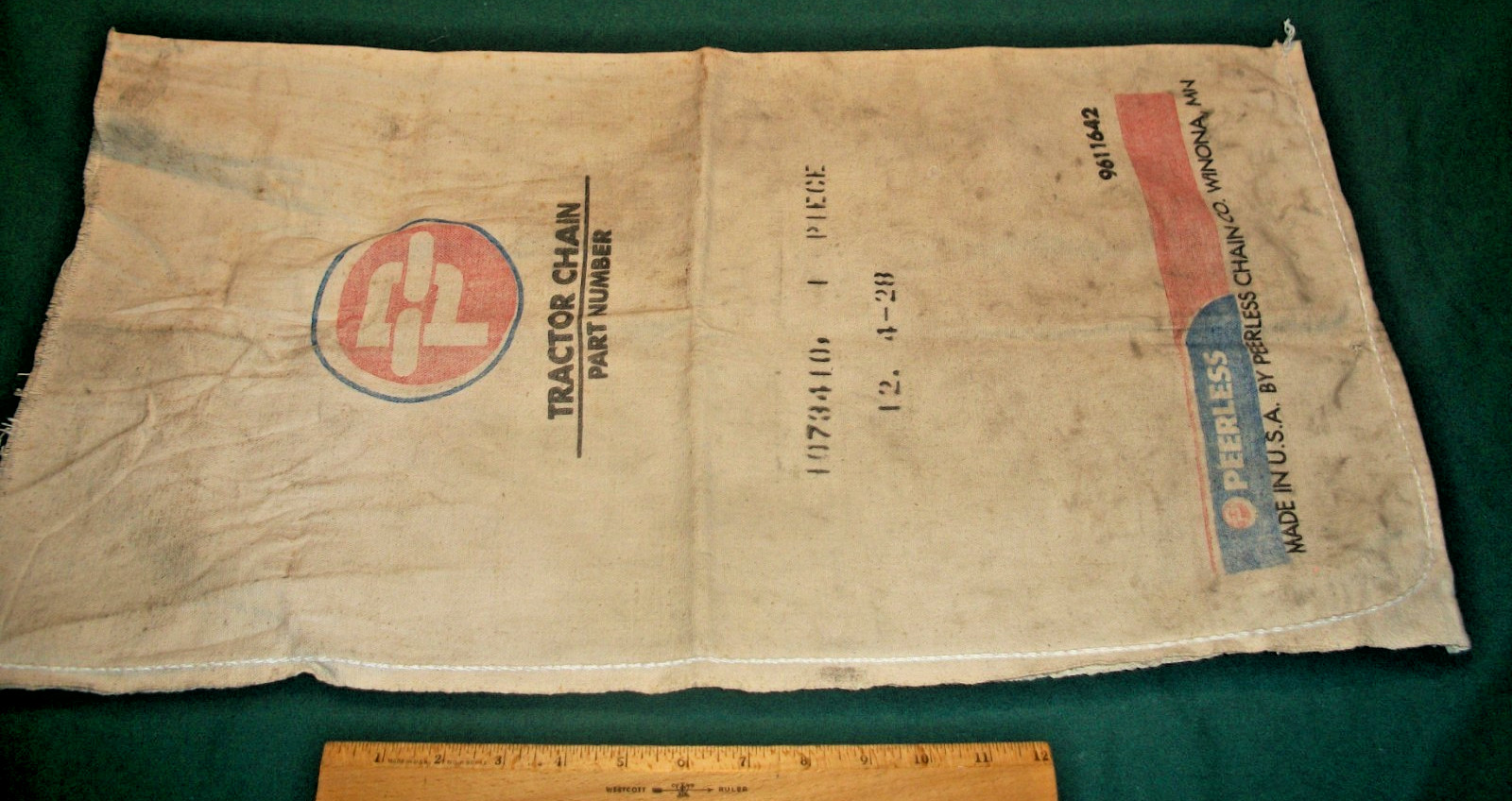 Vintage PEERLESS Tractor Chain Parts Canvas Cloth Bag – Winona, MN