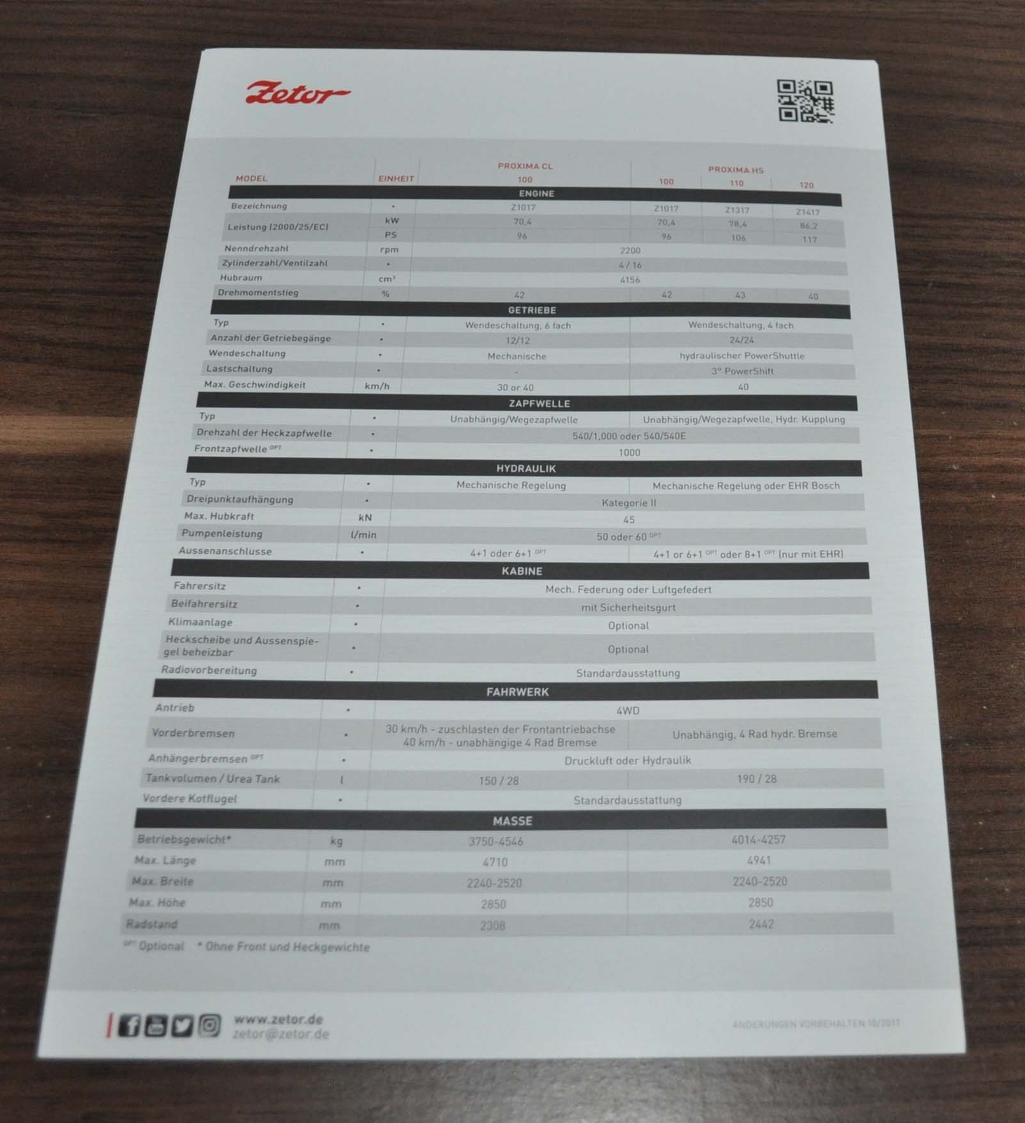 Zetor Proxima Tractor Specification Brochure Prospekt
