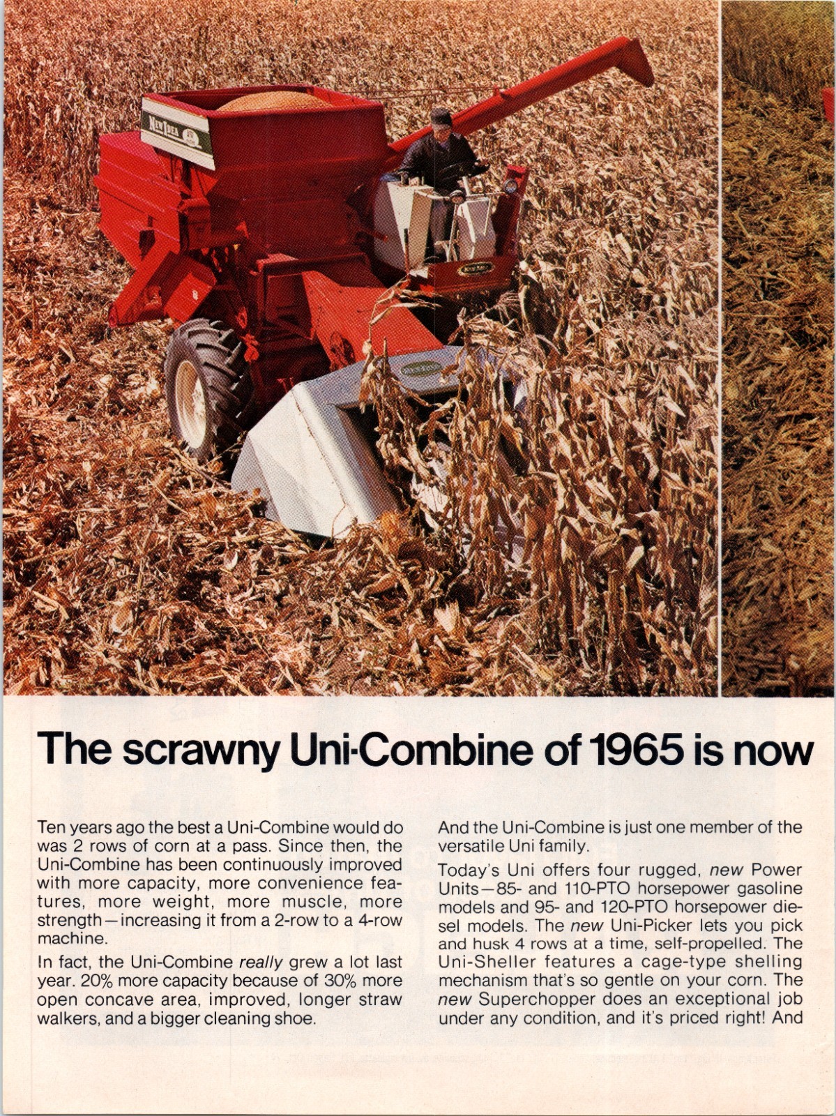1975 New Idea Uni-Combine Corn 70&rsquo;s Vintage 2-Page Print Ad