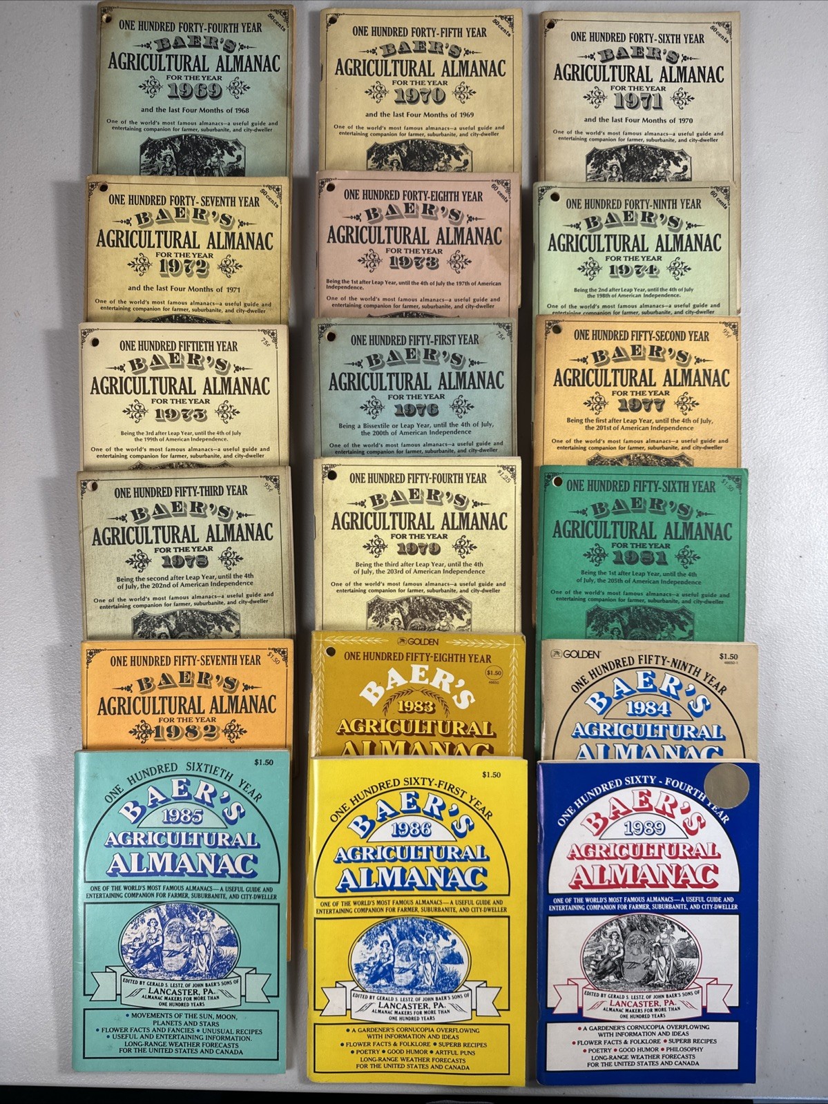 VINTAGE FARMERS & AGRICULTURAL ALMANACS BAER&rsquo;S LANCASTER PA 1969-1979 81-86 1989