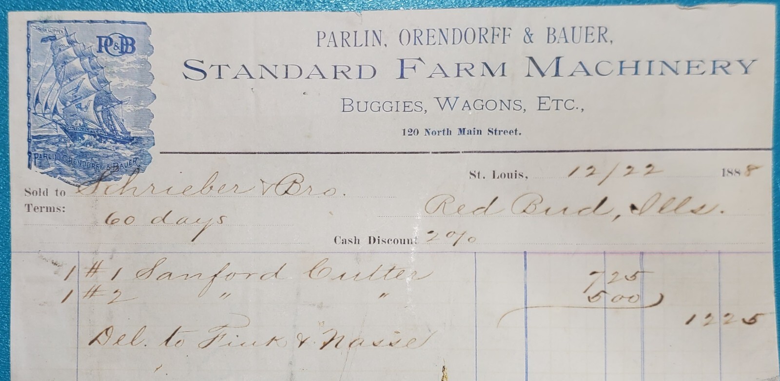 LETTERHEAD BILLHEAD STANDARD FARM MACHINERY BUGGIES WAGONS FARM IMPLEMENTS 1888