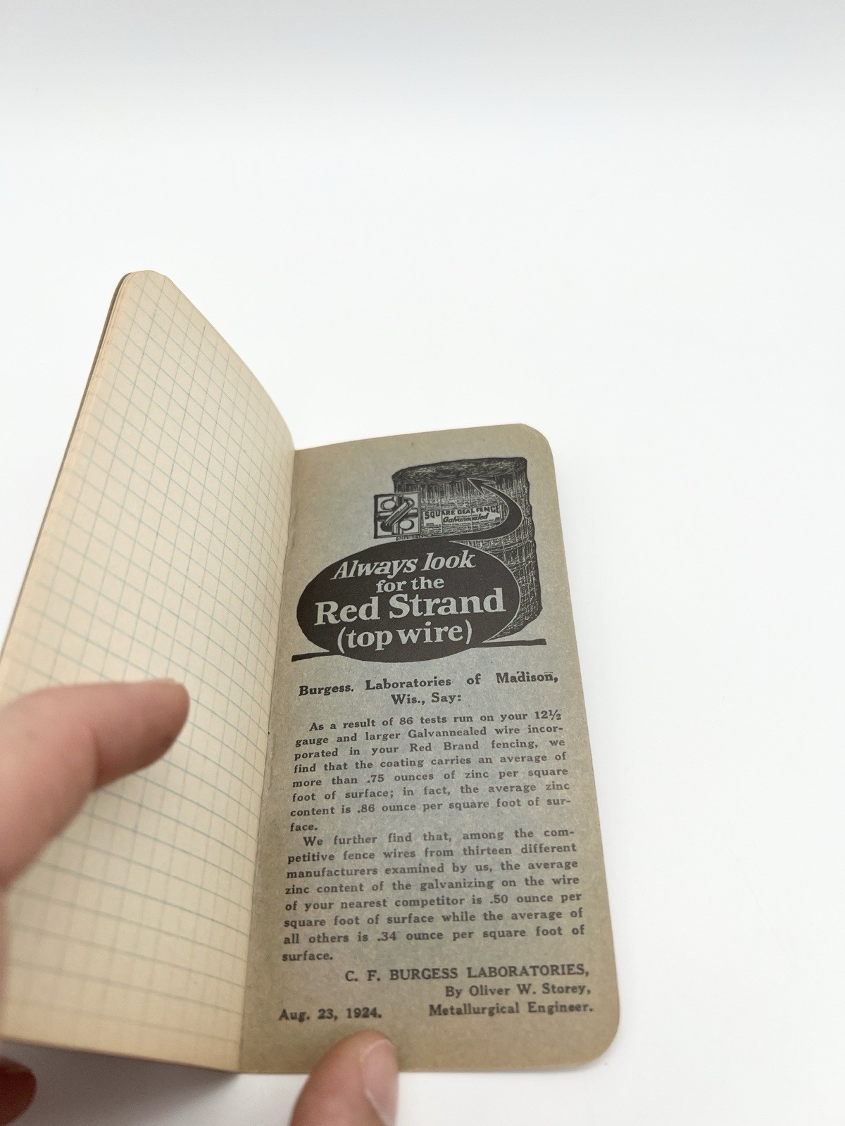 Antique 1924 Keystone Steel & Wire Co. Red Brand Fence Advertising Notebook