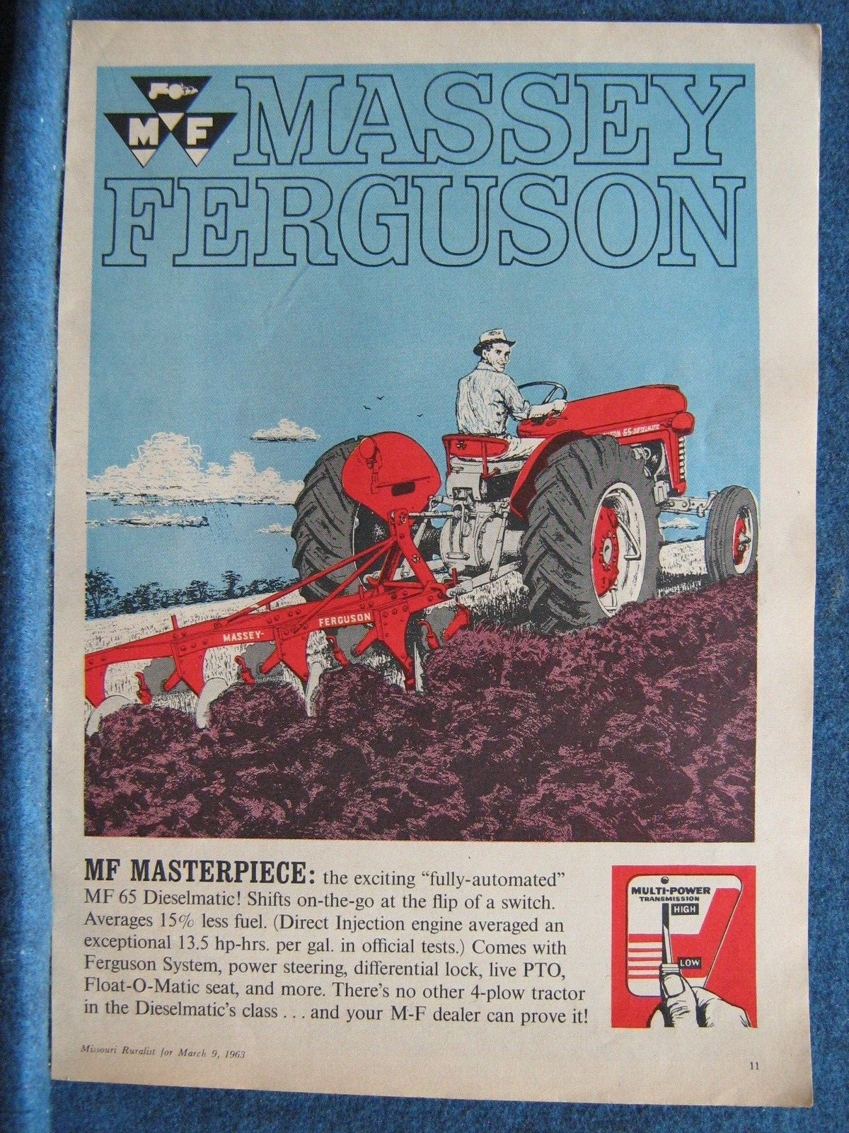 MF 65 Dieselmatic Massey Ferguson Tractor 1963 Missouri Ruralist Mag Ad Print