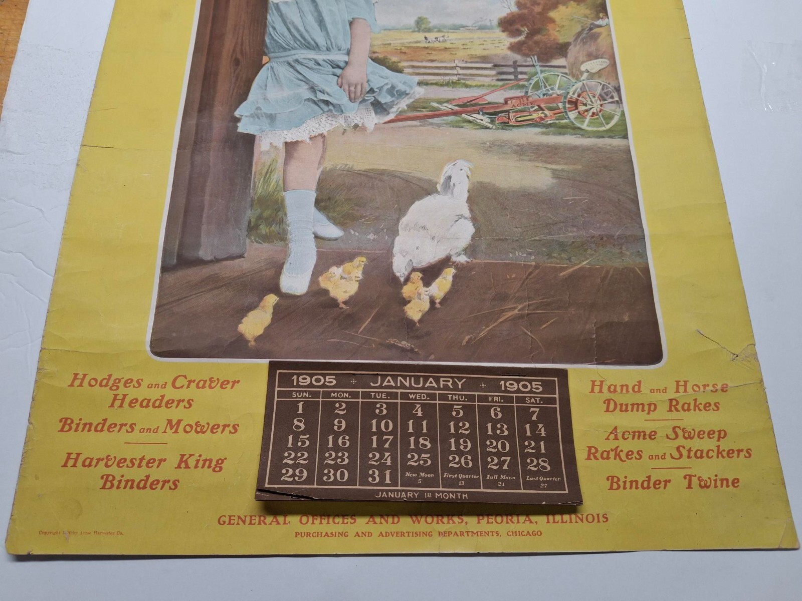 1905 Acme Harvester Company Calendar Peoria Illinois Farm Implement Tractor