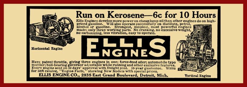 1915 Ellis Kerosene Engines NEW Metal Sign: Grand Boulevard, Detroit, Michigan
