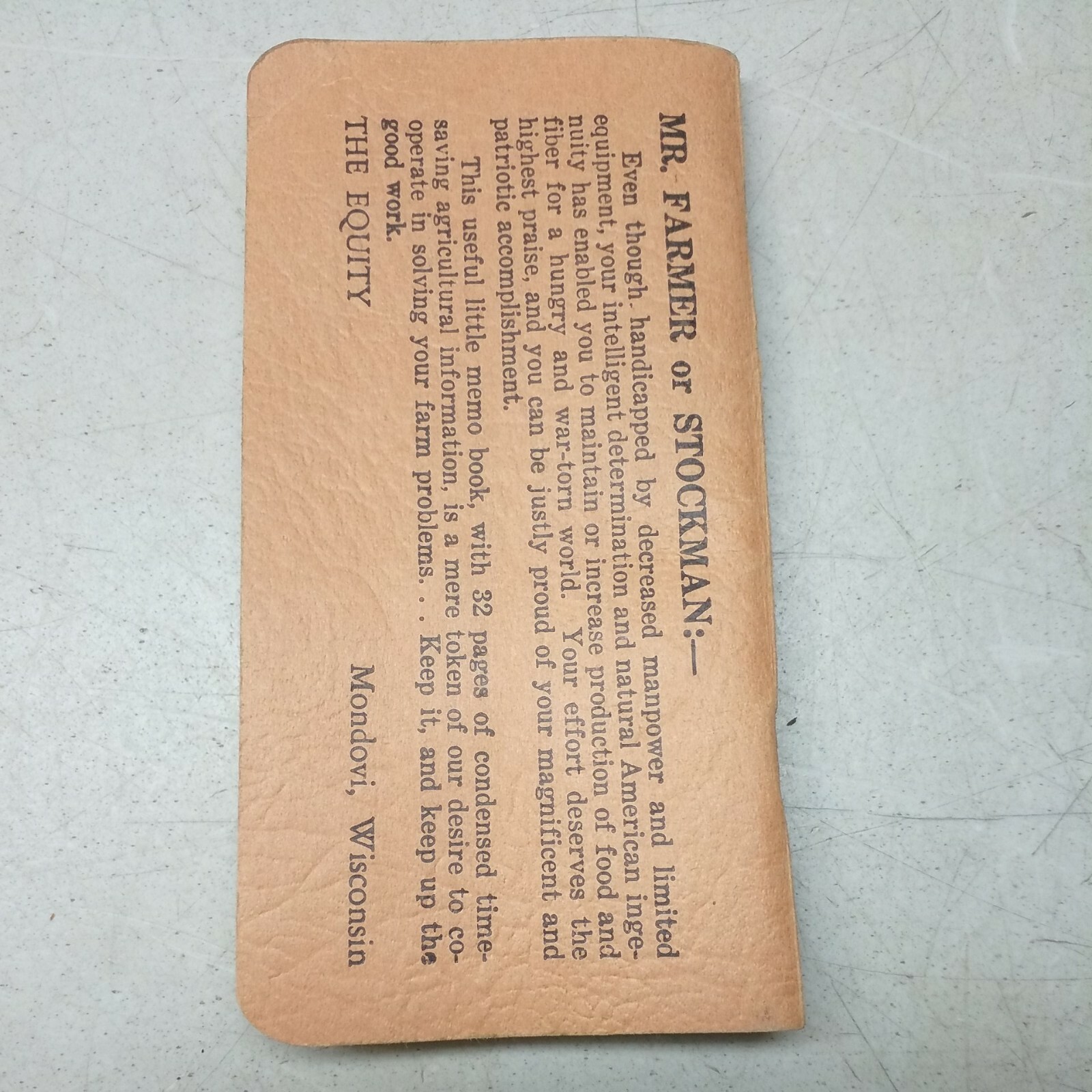 Vintage Farmers Memo Book The Equity Mondovi Wisconsin Agricultural Advertising