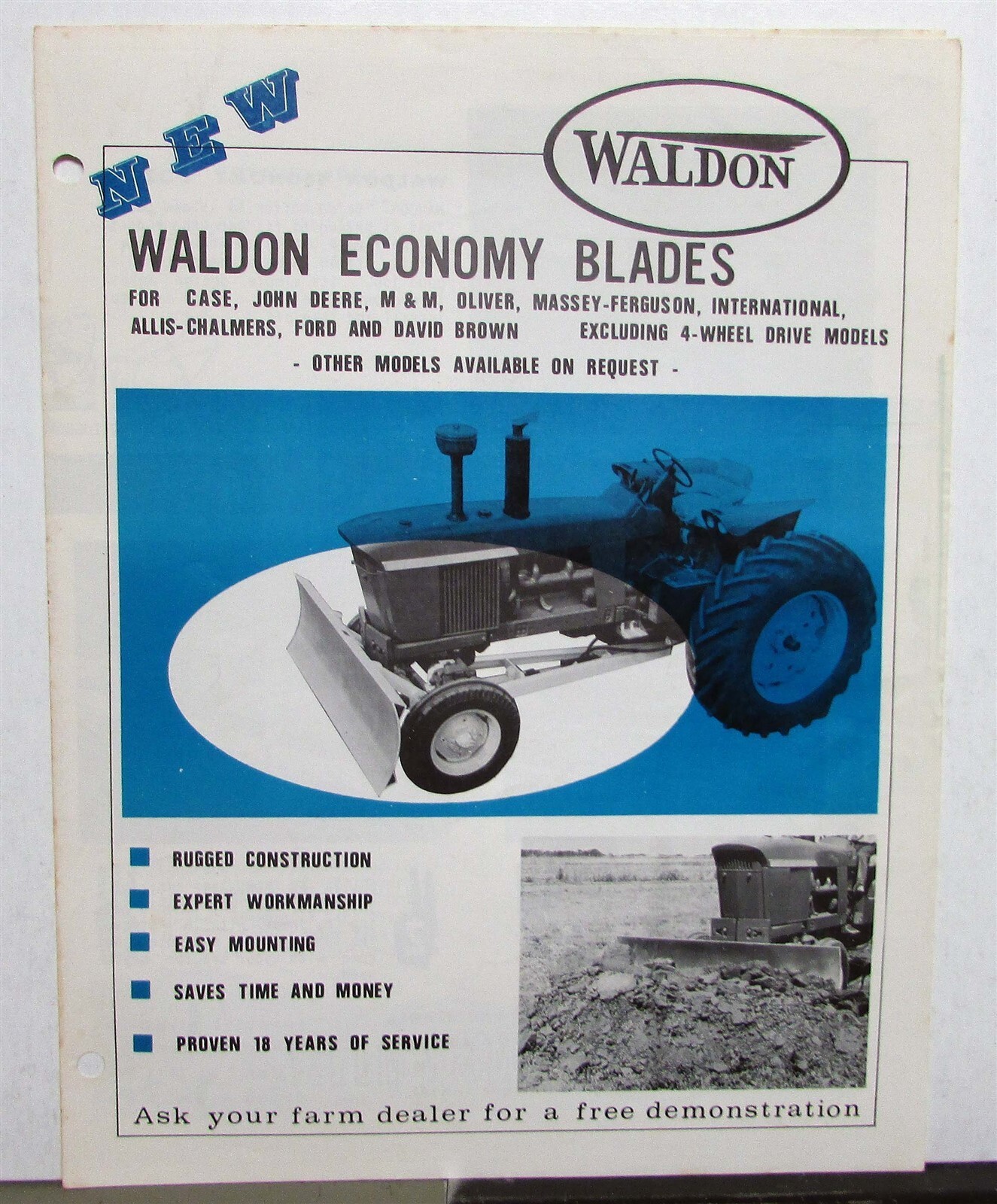 1971 Waldon Economy Blades Attachment Specs Agricultural Sales Folder