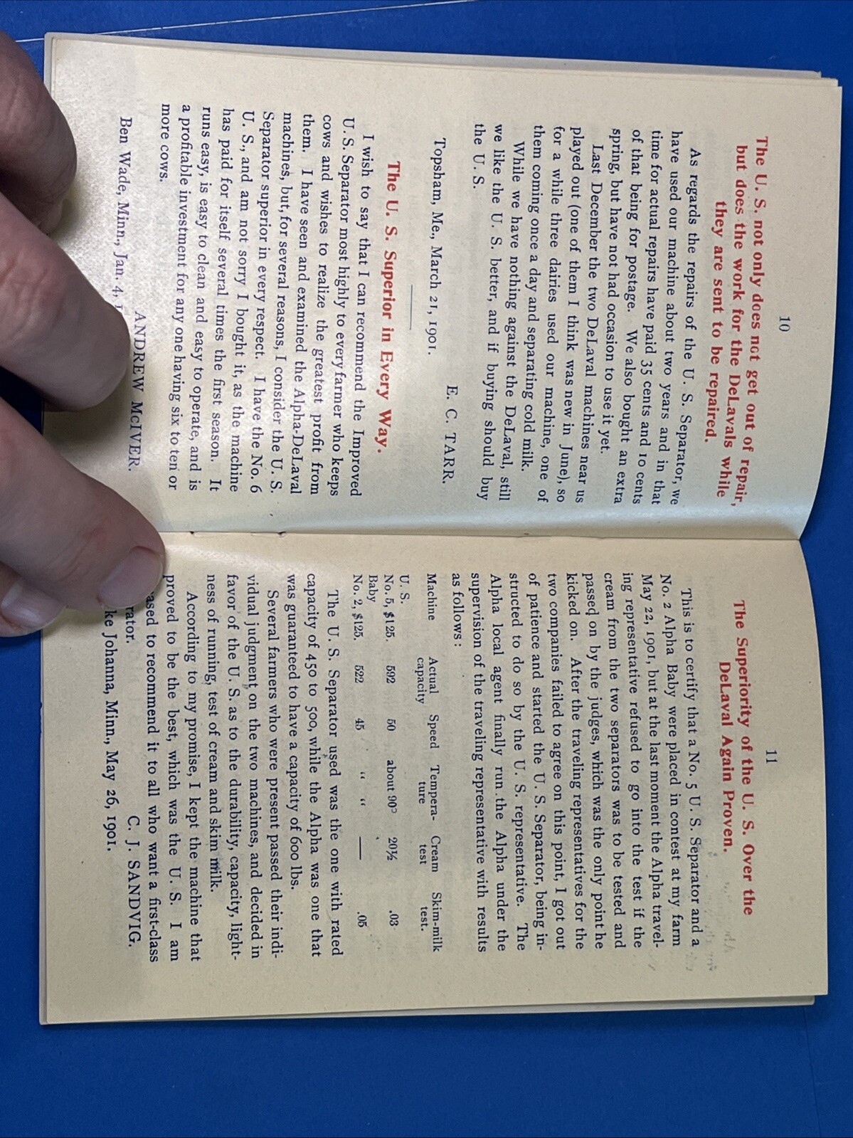 Vintage US Separator Cream Interesting Experiences Testimonial Book Advertising