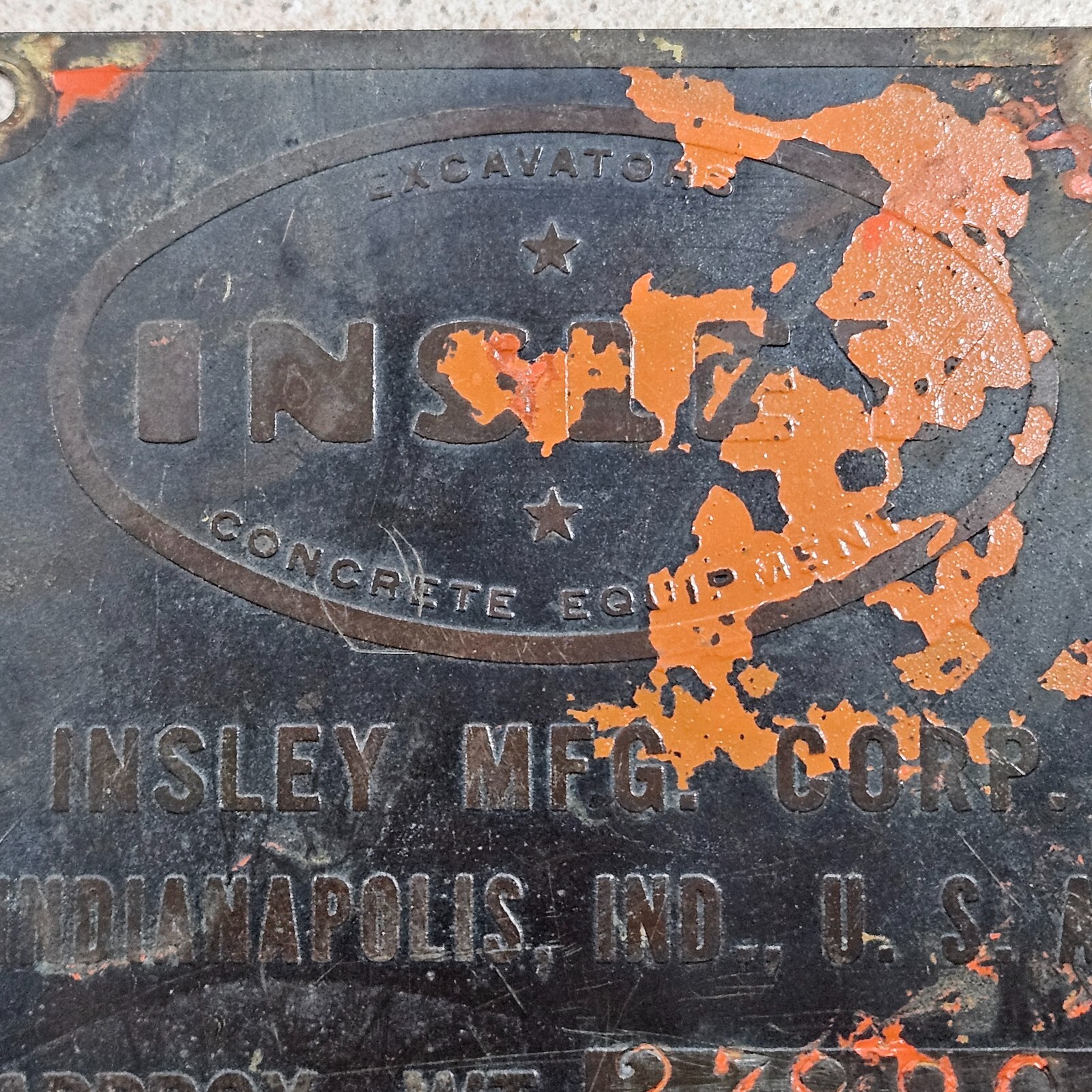 Vintage Insley Excavators Concrete Equipment Indianapolis Data Sign Badge Plate