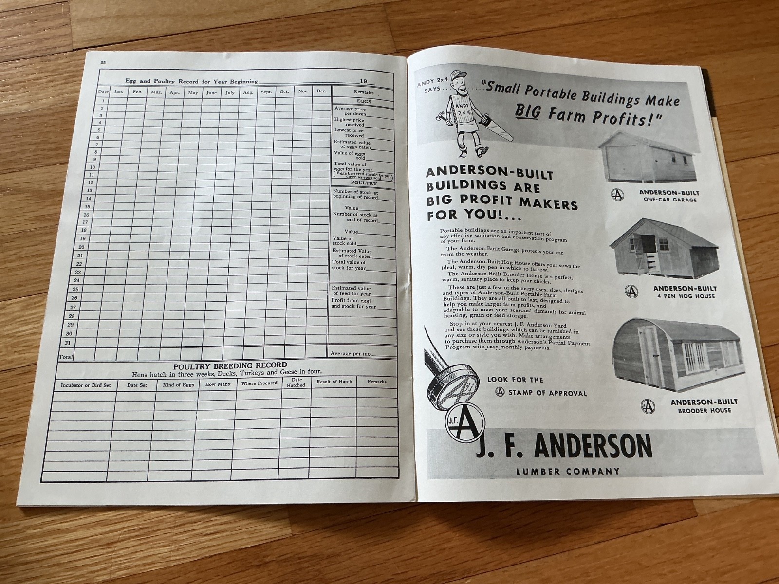 1950 Farm Acct. Record Book – J. F. Anderson Lumber Co. Minnesota, Iowa, Dakotas