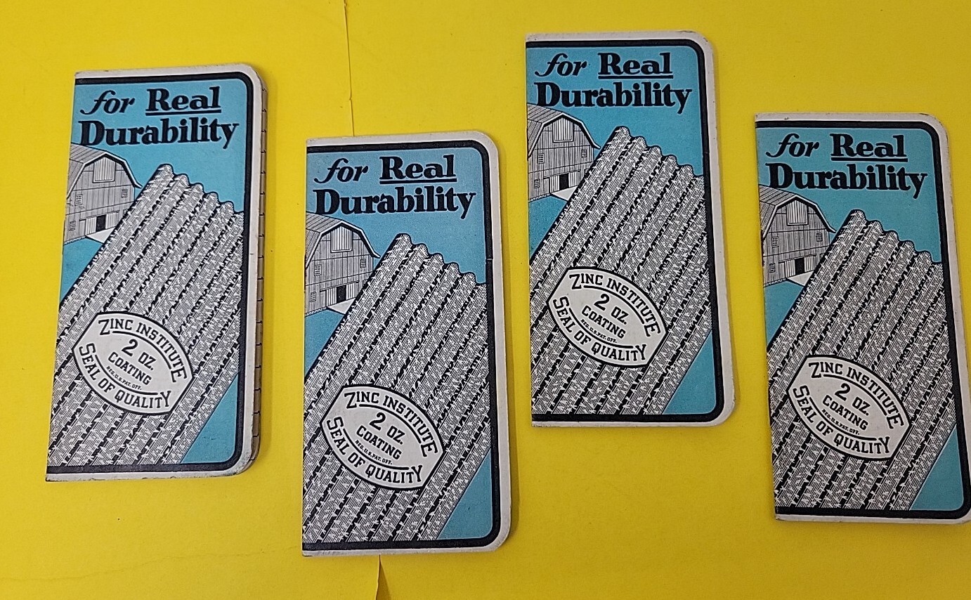 Lot of 4 Vintage Zinc Institute Galvanized Roofing Notebook Advertising RARE