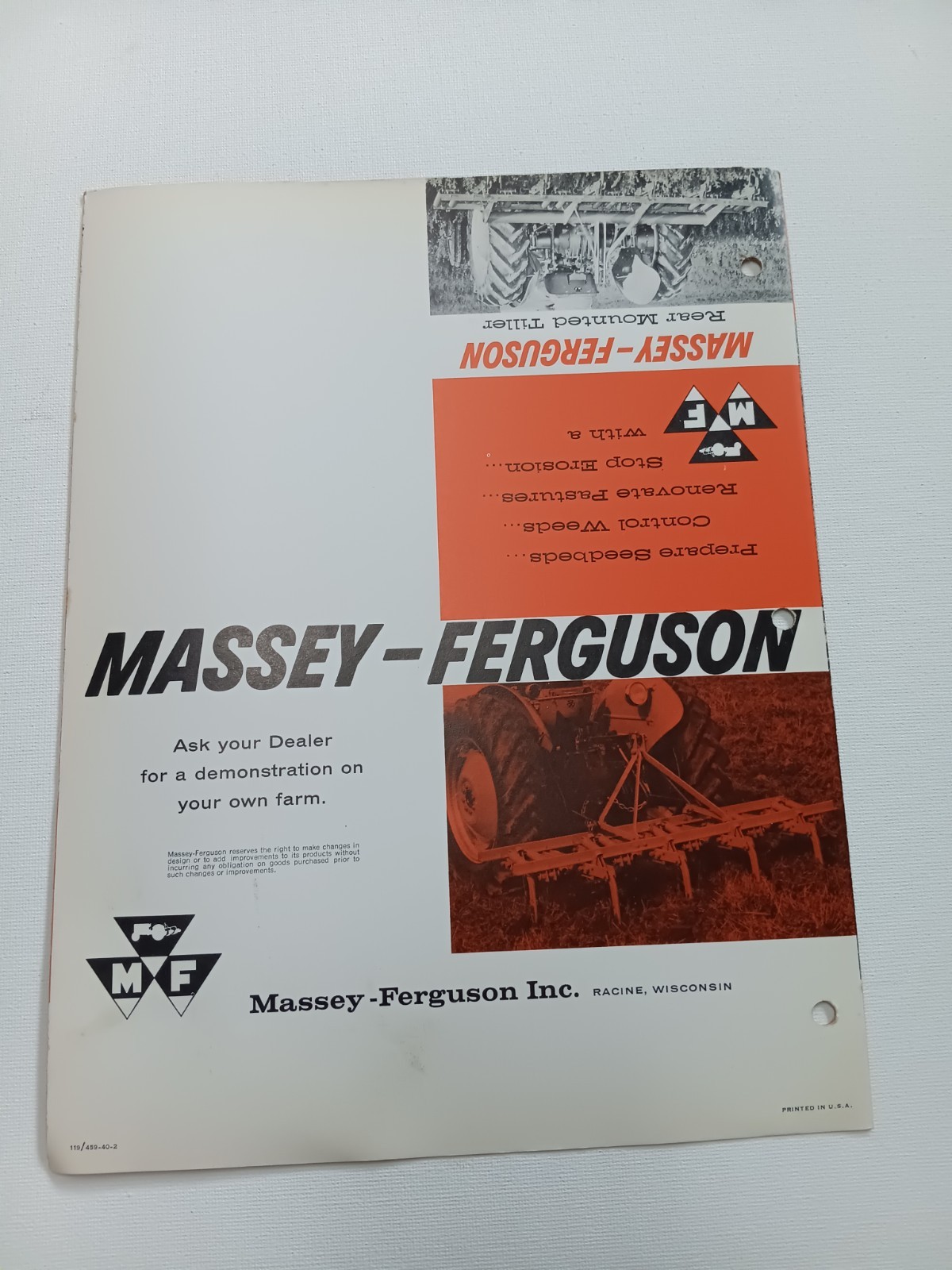 Vintage Massey Ferguson MF 138 & 139 Mounted Tillers Foldout Dealer Brochure AD