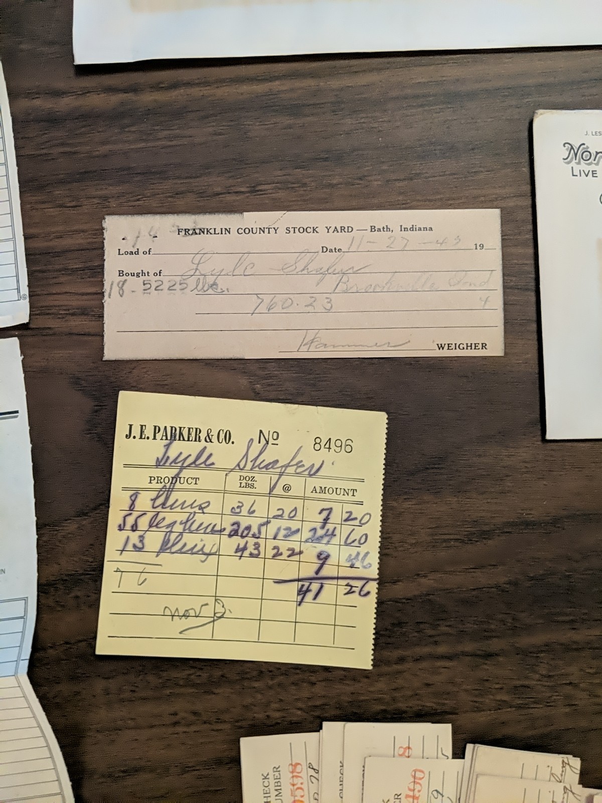 Vintage Livestock Commission Receipts, And Poultry Check Cards