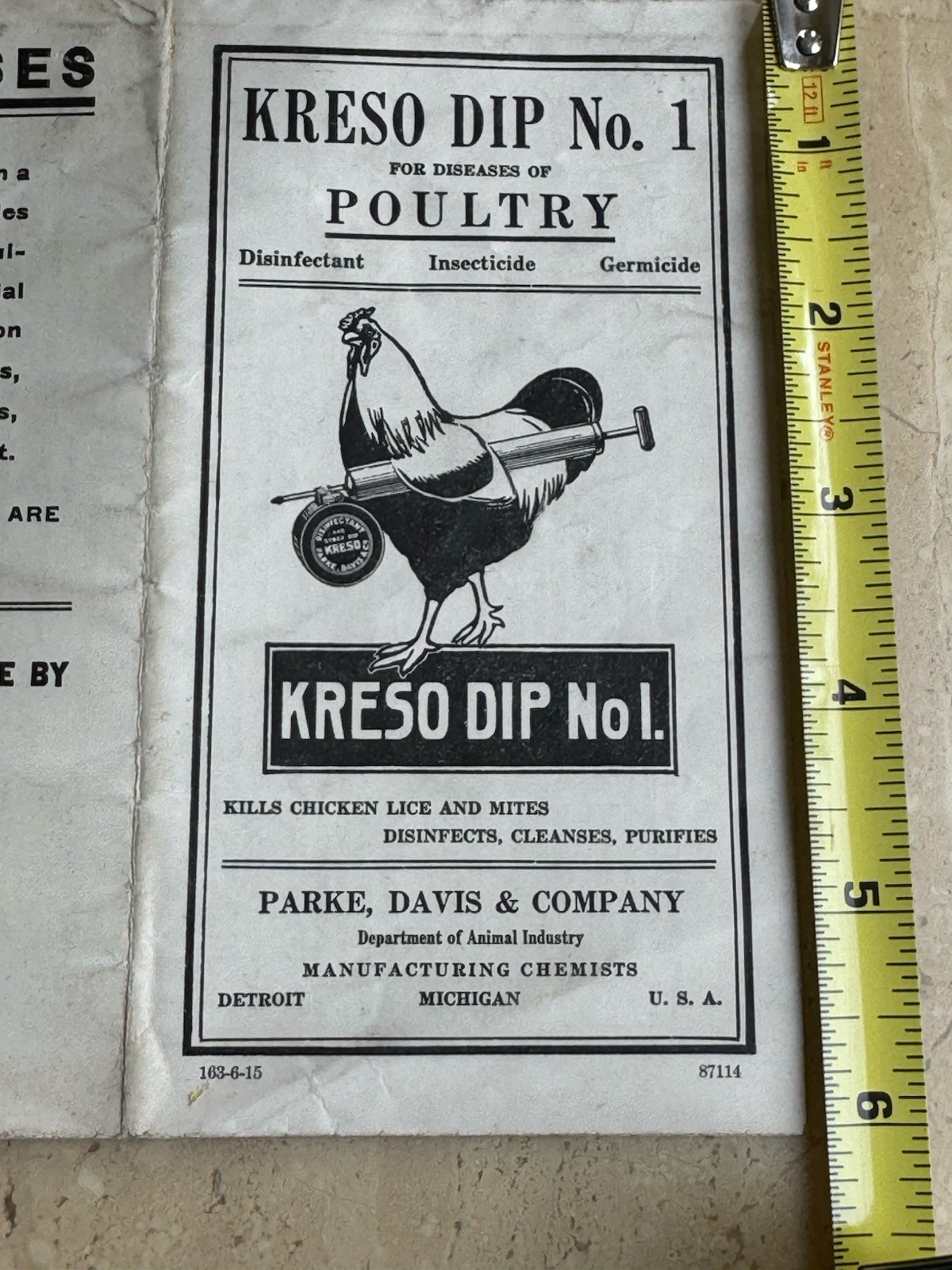 Antique Kreso Dip Poultry Lice Brochure Factory Tin Cans Parke Davis MI Illus