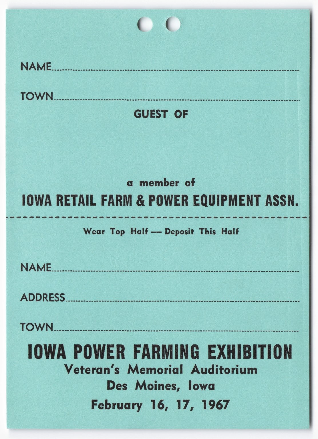 Iowa Power Farming Exhibition 1967 Vintage Agriculture Guest Pass Des Moines
