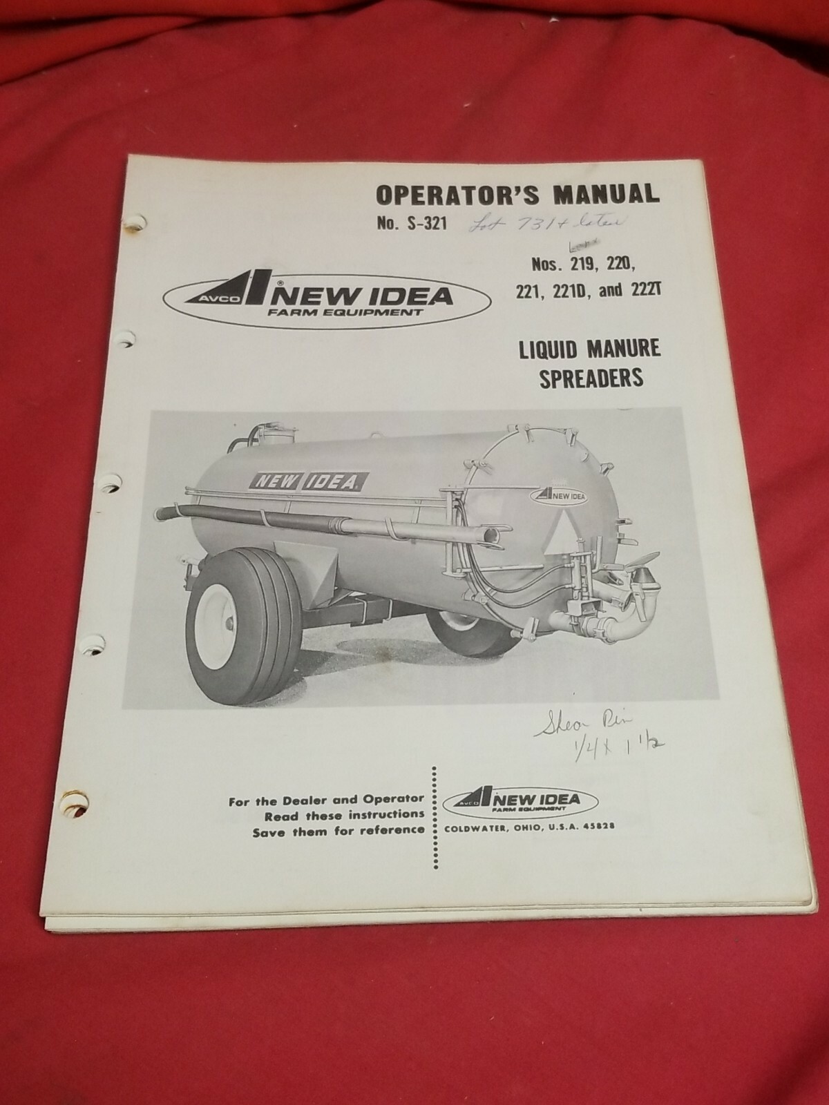 VINTAGE New Idea 219 – 222T Liquid Manure Spreader PARTS, OPERATORS MANUAL