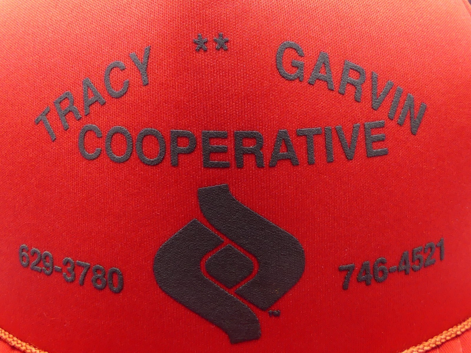 Tracy Garvin Cooperative MN Farming Services Red Black Rope Mesh Trucker Hat Cap