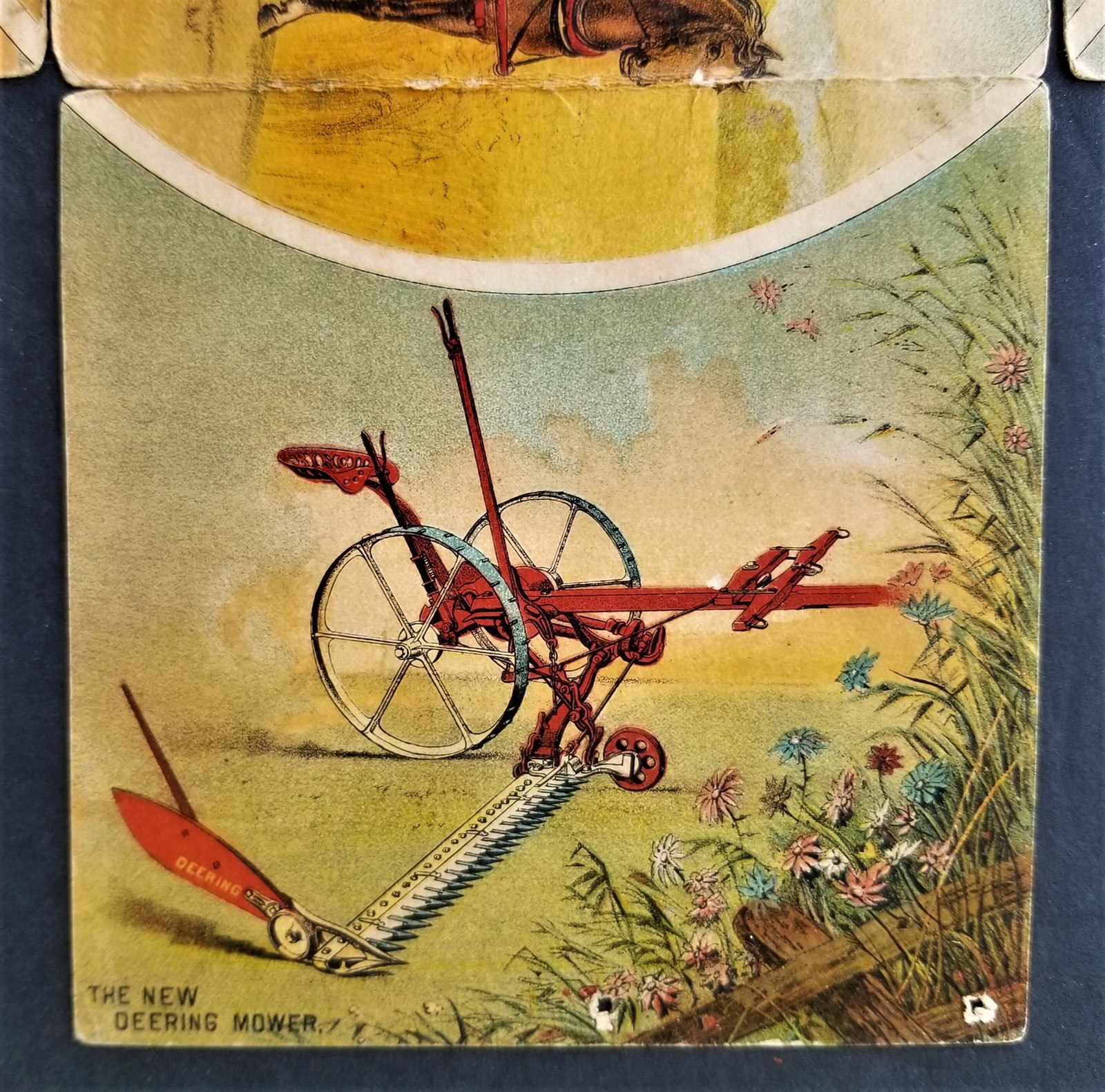 1880s antique DEERING REAPER cardstock folding ADVERTISEMENT chicago il ihc farm