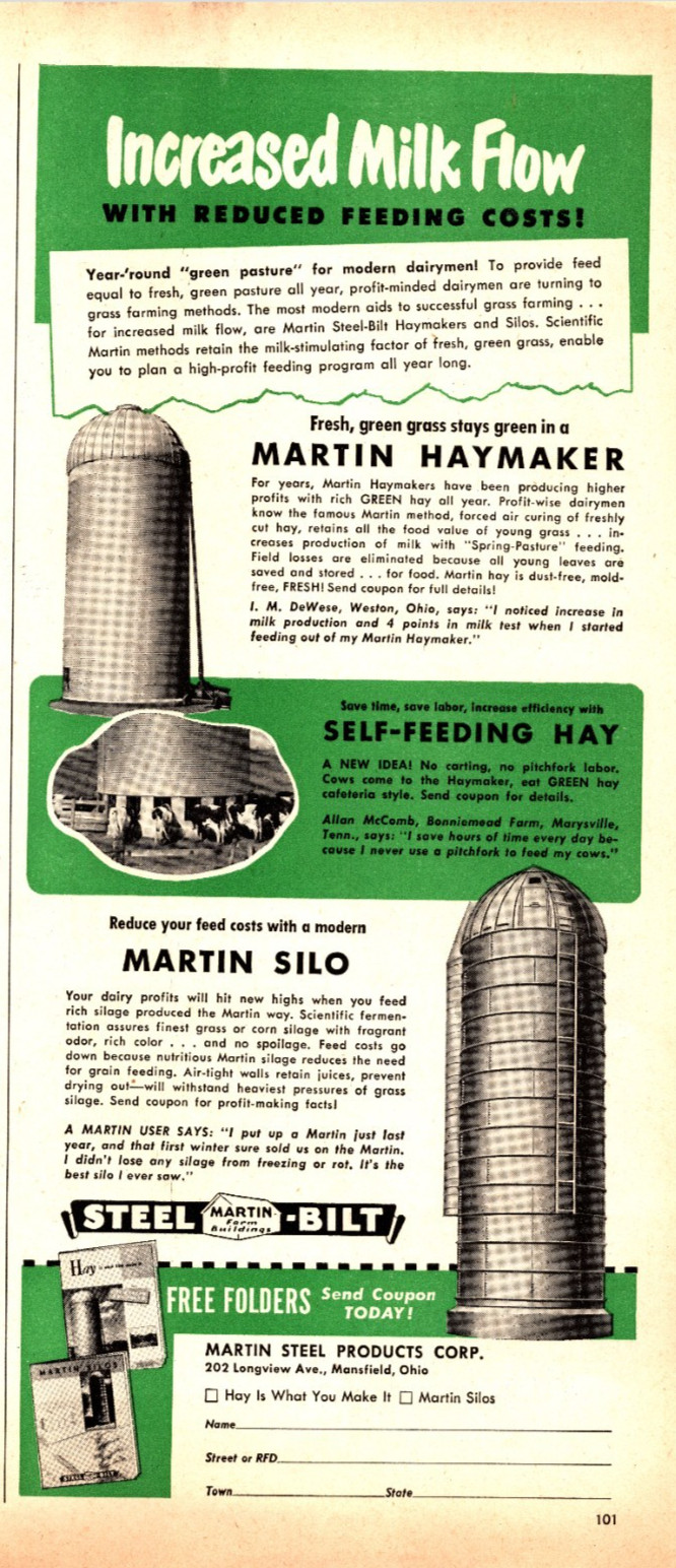 Original 1950 – Martin Steel – Bilt Silo Print Ad (5.5in x 12in)