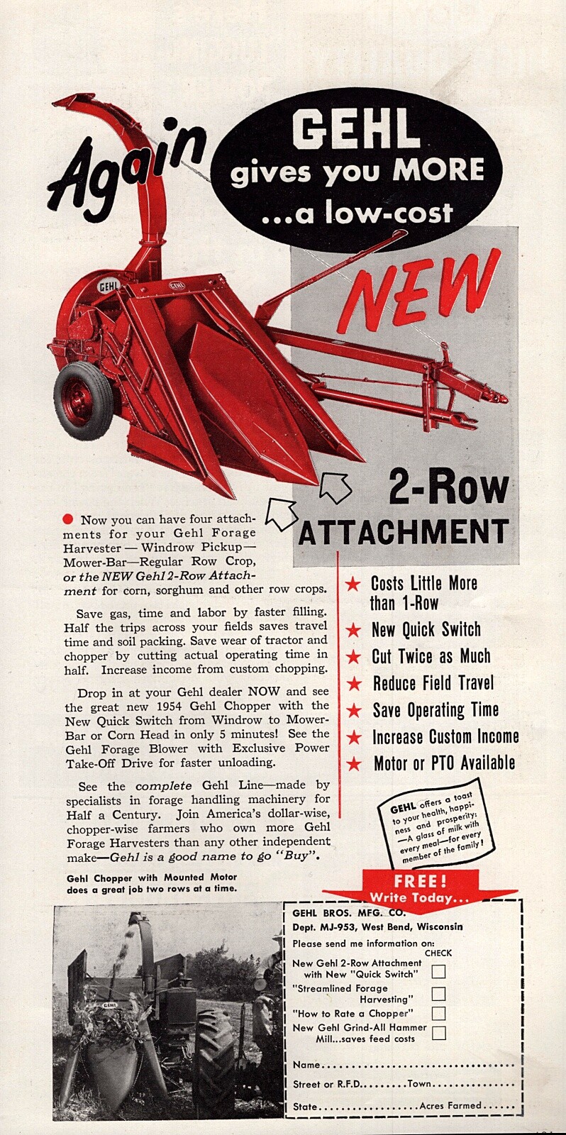 1954 Gehl Forage Harvester Chopper Tractor Implement Original Color Ad