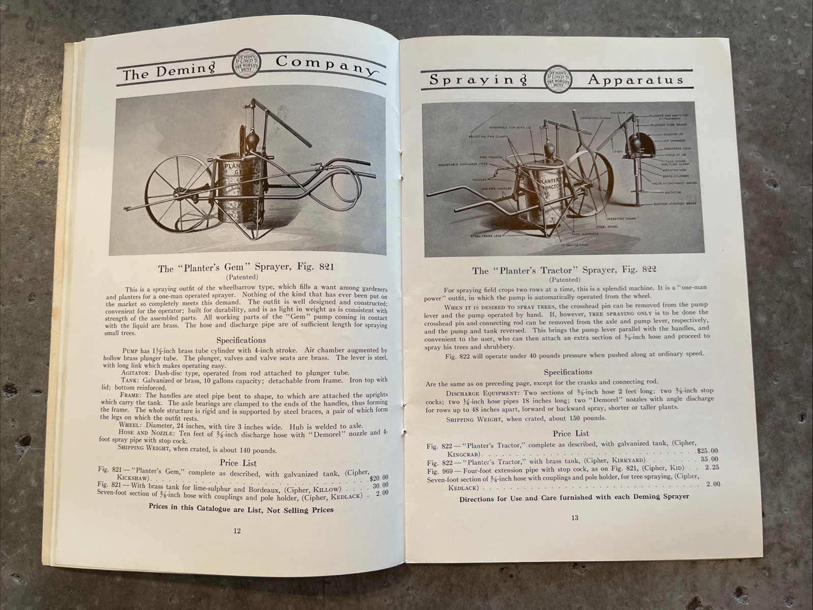 1916 Deming Spray Pump Catalog Orchard Vineyard Signed WP Dallett Letter