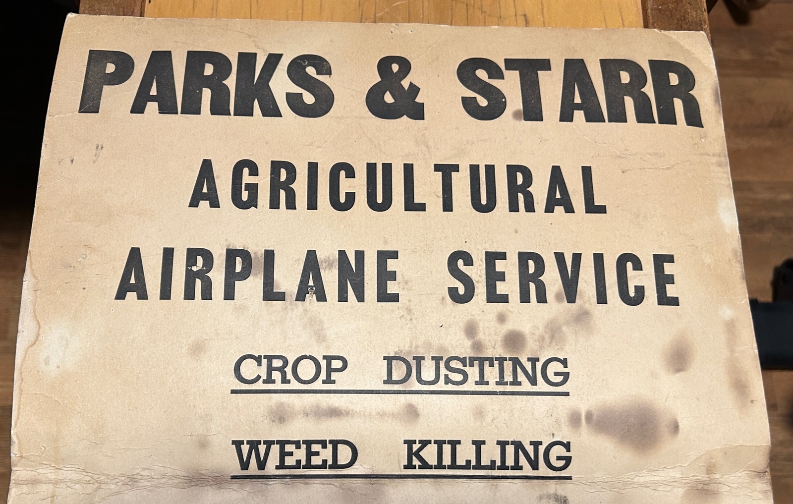 ROSALIA WA PARKS & STARR CROP DUSTER AIRPLANE SERVICE SIGN PALOUSE WHEAT FARMS