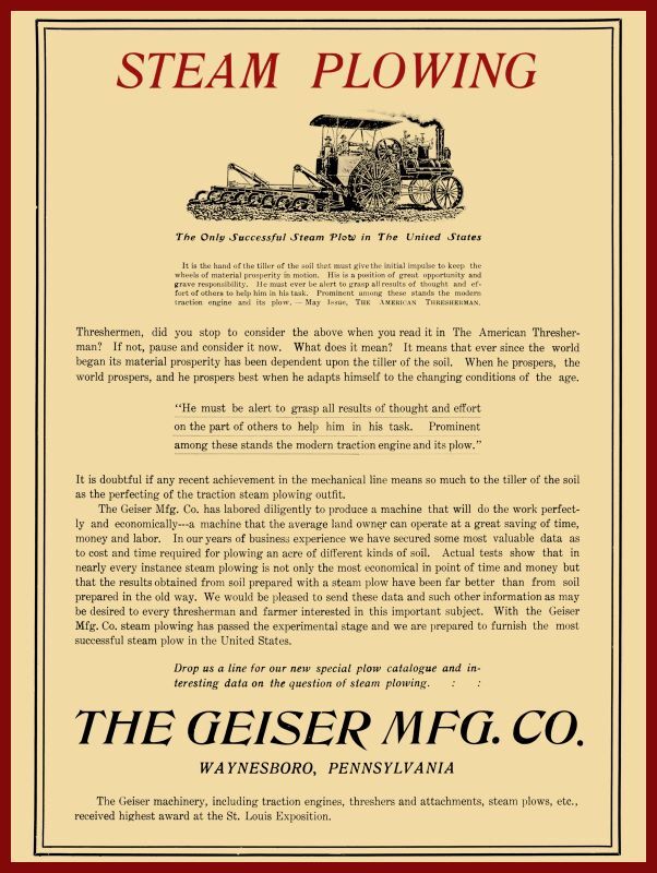 1905 Geiser Mfg. NEW Metal Sign: Steam Traction Engines & Threshing, Waynesboro