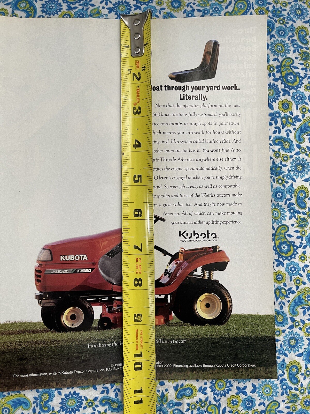 Vintage 1996 Kubota Garden Tractor Riding Lawn Mower Print Ad