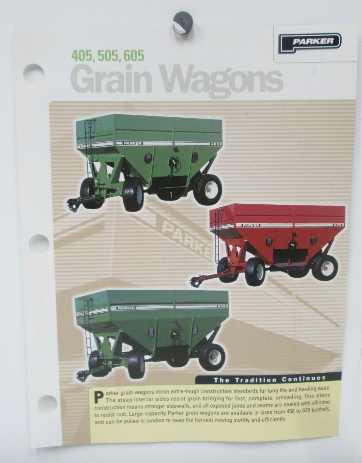 Parker Grain Wagons 405 505 605 Sales Brochure Specifications Agriculture 2001