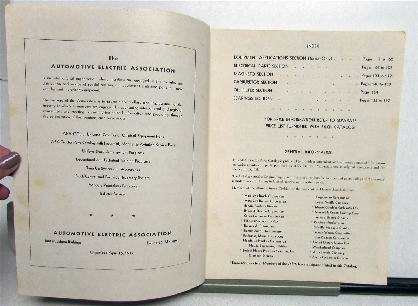 1949 A.E.A. Tractor &rsquo;36-&rsquo;48 Models Specs Construction Parts Catalog & Price List