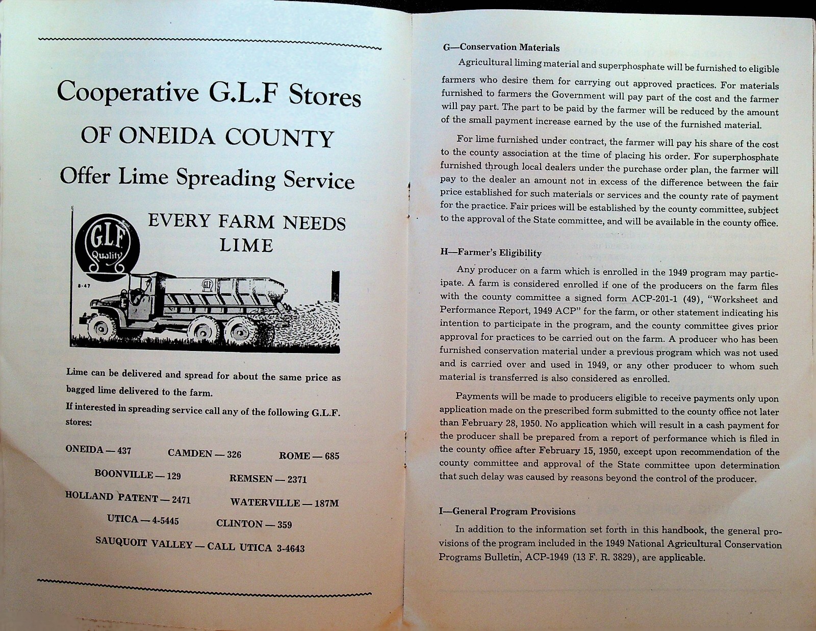 Oneida County NY Agricultural Conservation Program 1949 Handbook of Practices
