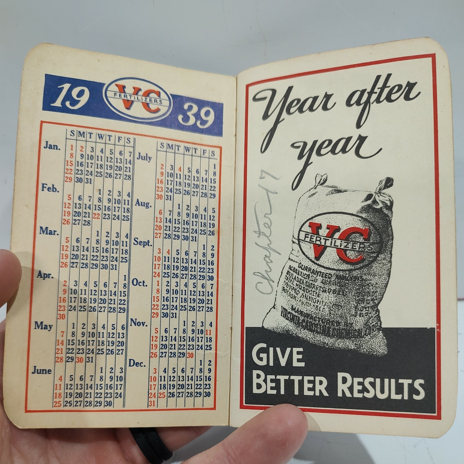 Vintage Advertising VC Fertilizer 1939 1940 Calendar And Notebook Agriculture