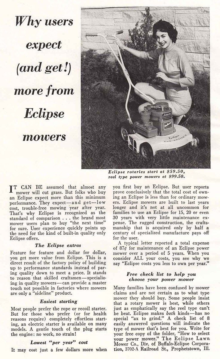 1957 Eclipse Mowers: Expect and Get More Vintage Print Ad