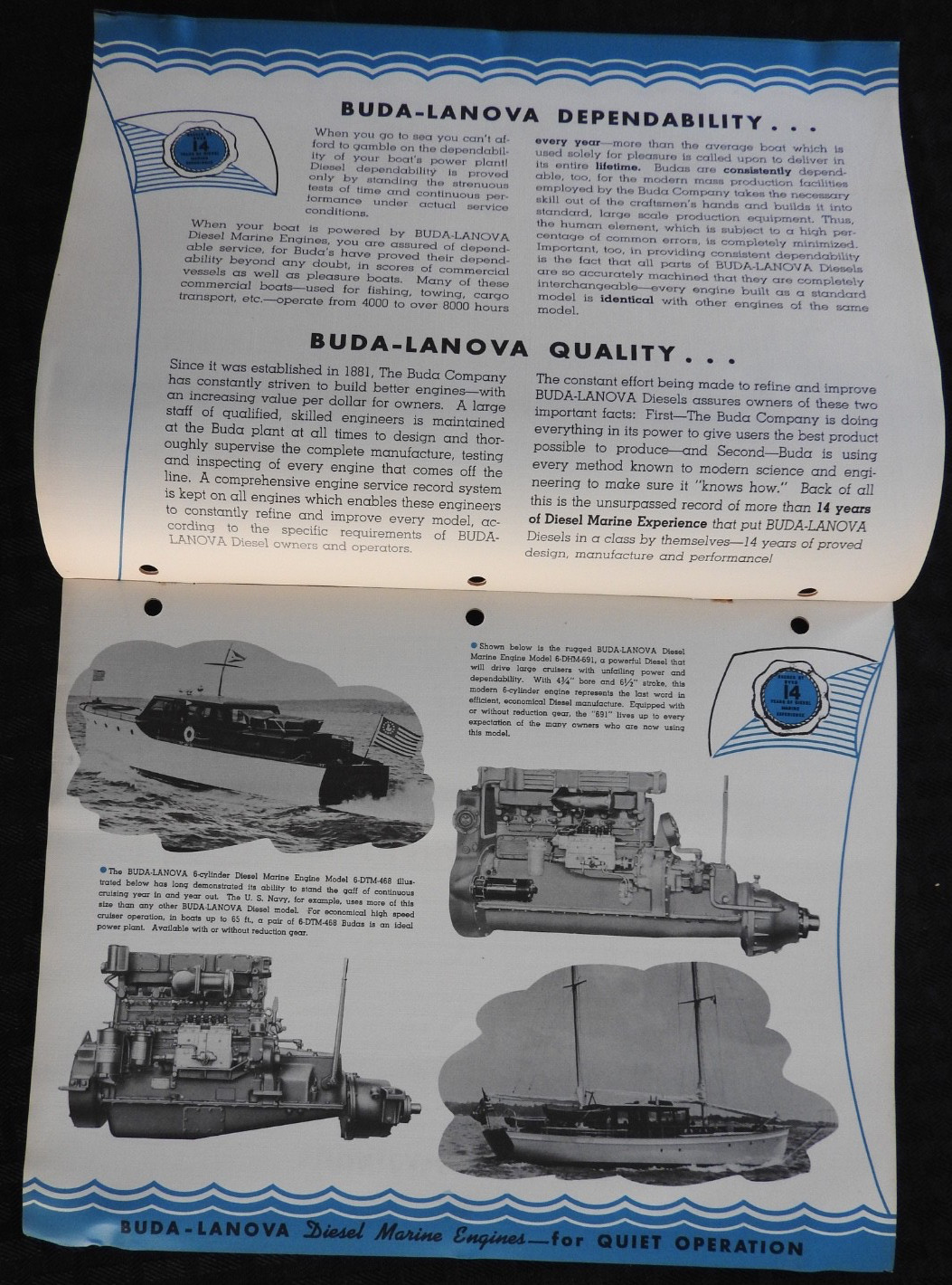1940 « Buda Lanova Marine Diesel Engines » Work-Tow-Fish-PLEASURE Boat Brochure