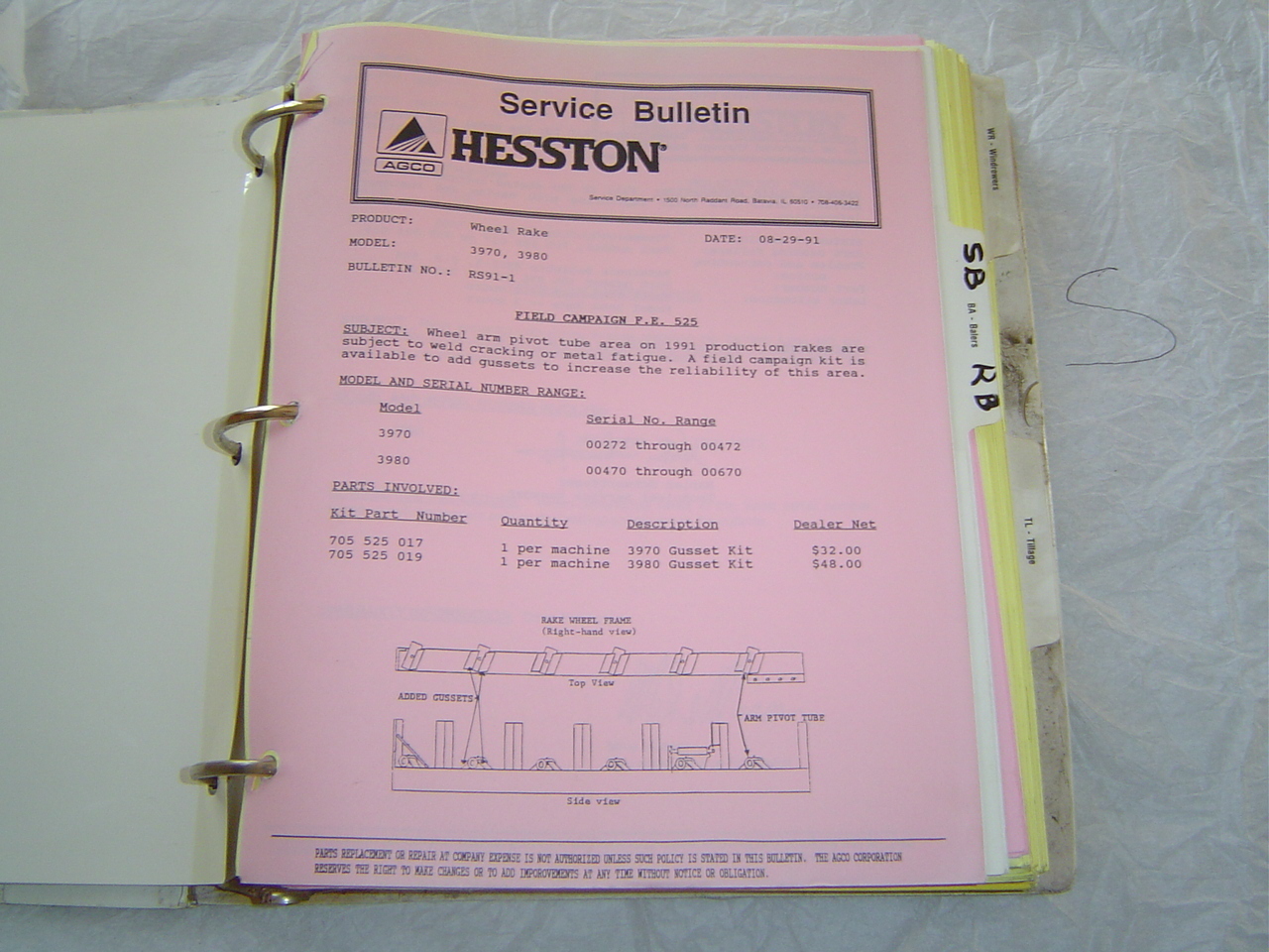 Hesston balers windrowers service bulletins manual