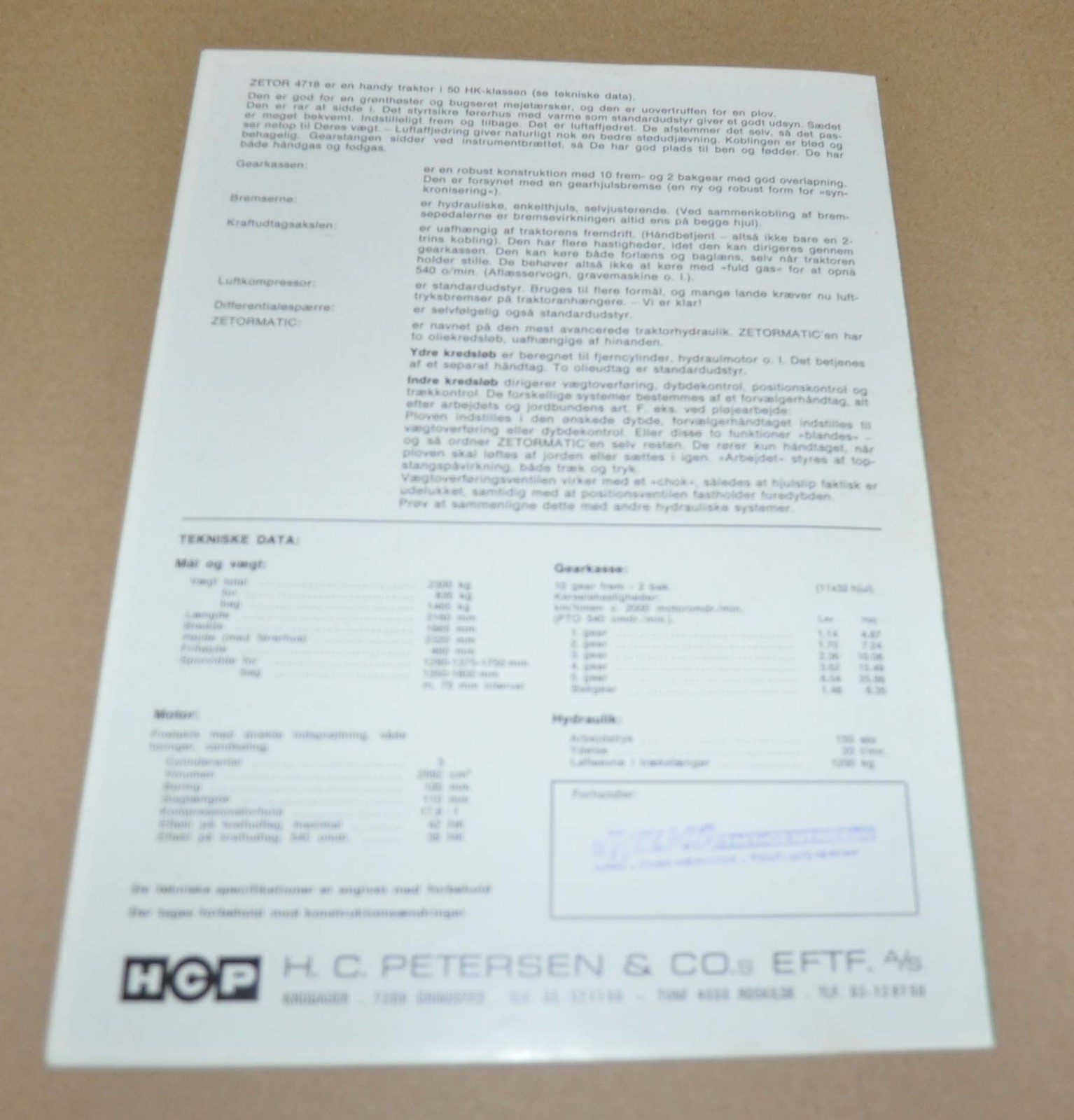 Zetor 4718 Tractor Specification Brochure Prospekt DK