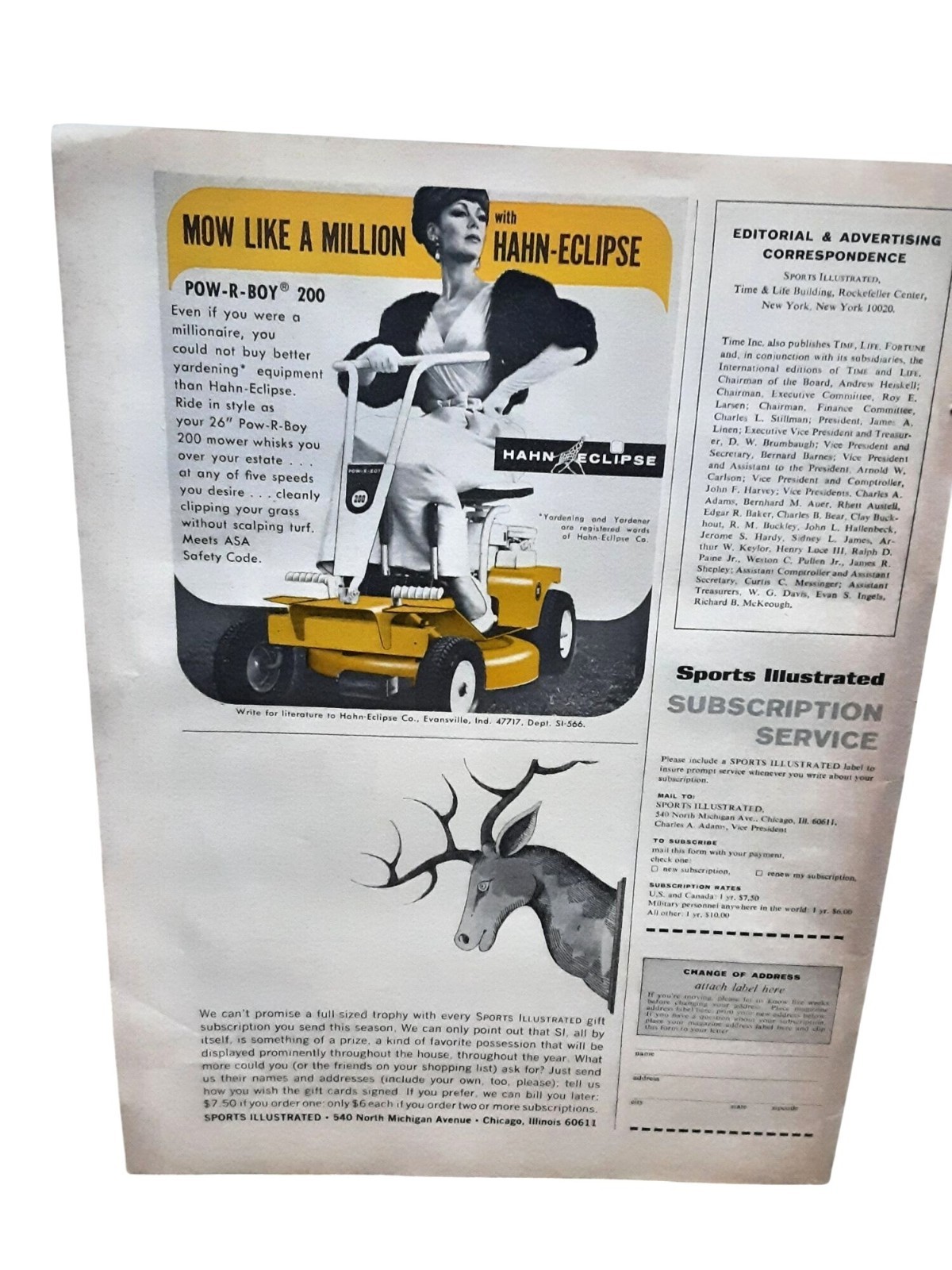 1966 Hahn Eclipse Pow-R-Boy 200 Riding Lawn Mower Vintage Print Ad