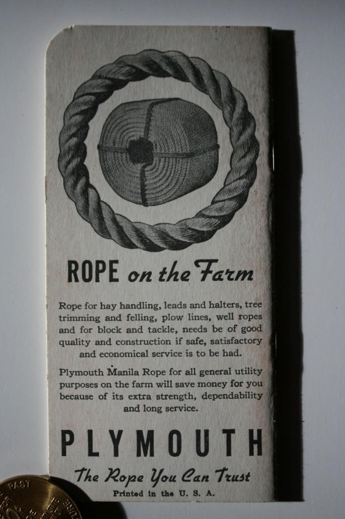 Tractor Farm Advertising 1938 PLYMOUTH BINDER TWINE Calendar Pocket Notebook