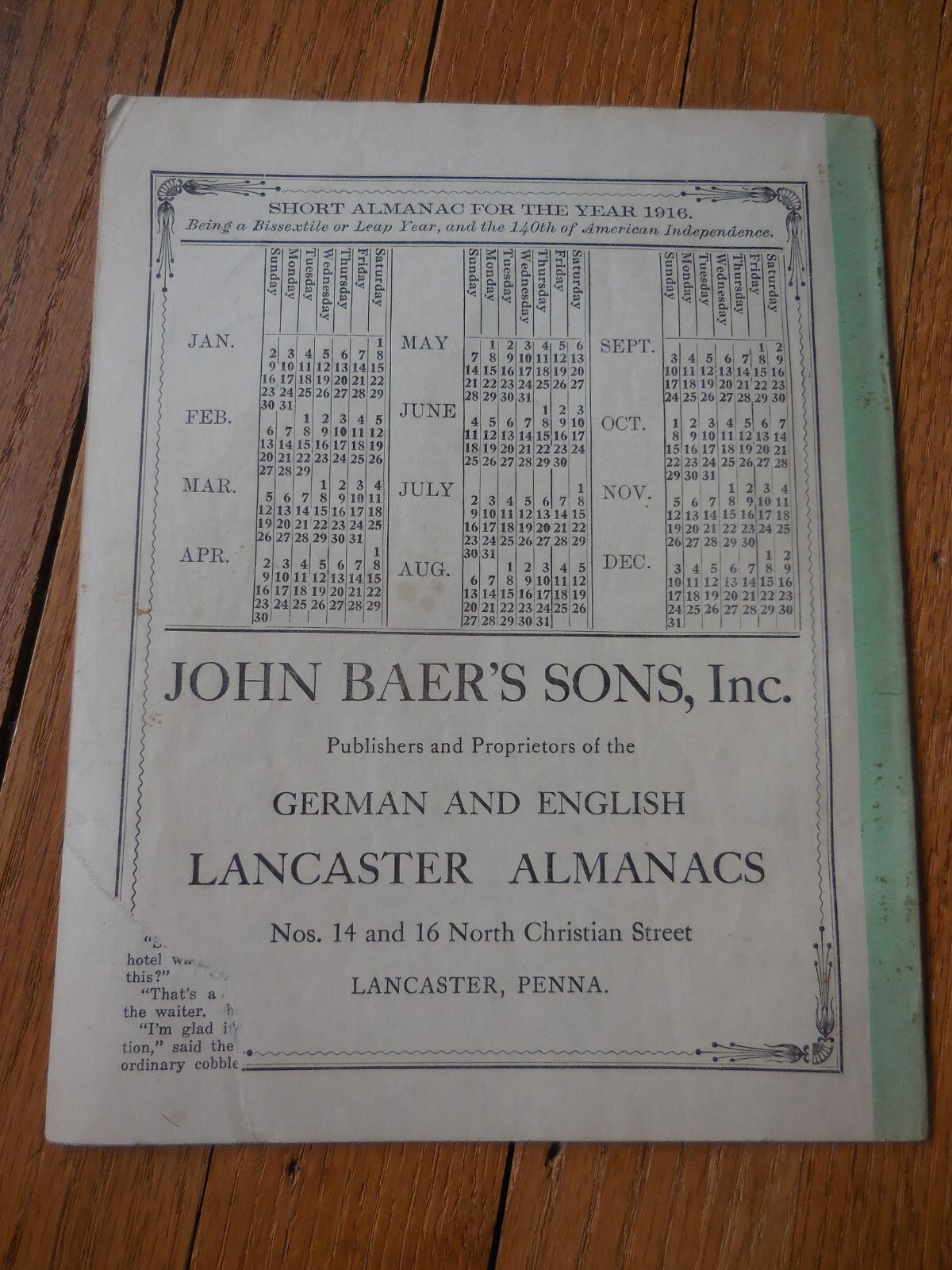 4 Vintage Agricultural Almanacs, Lancaster, PA 1911, 1914, 1916, 1917, J. Baer