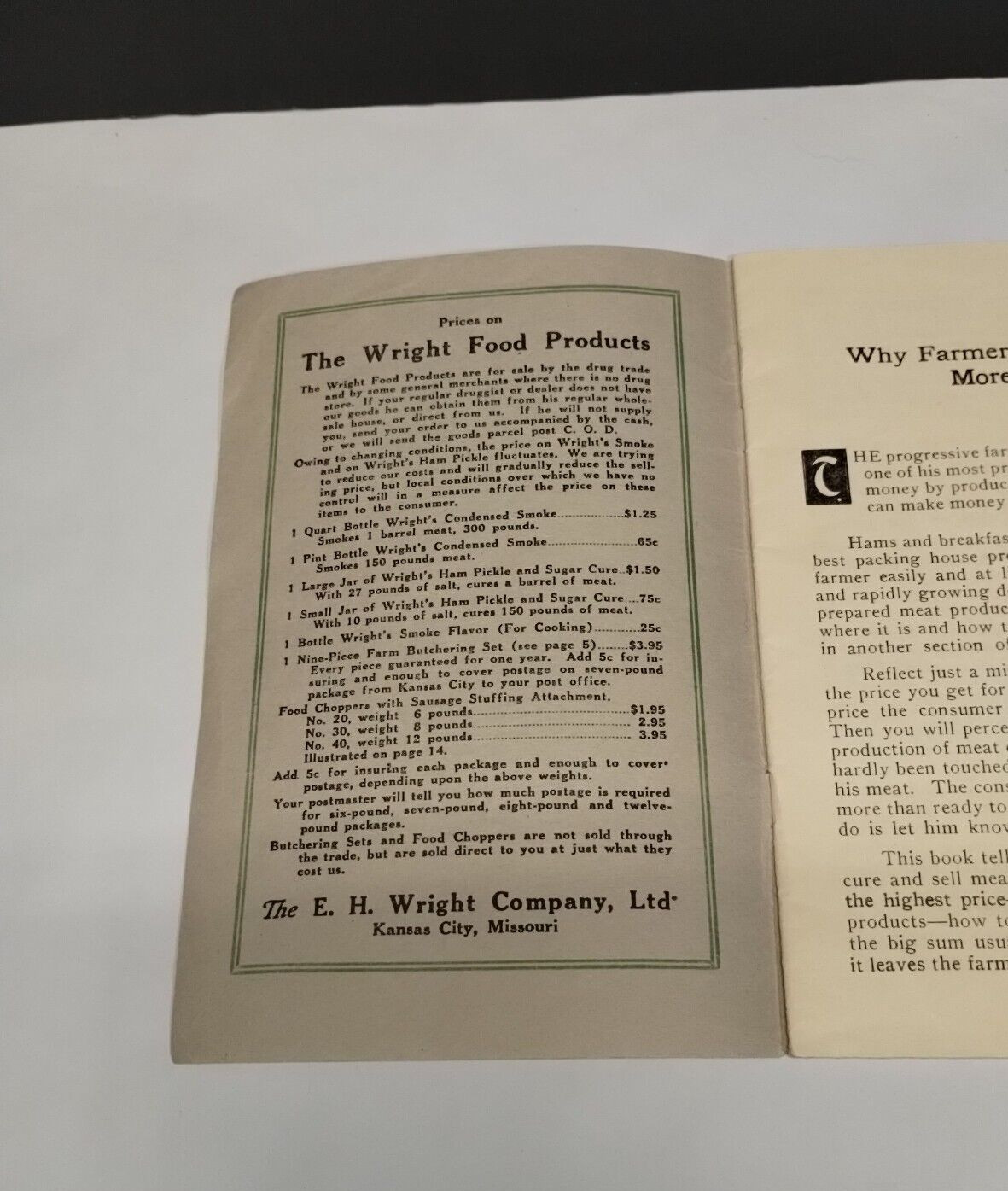 Vintage MEAT PRODUCTION On The FARM Bklet & 1922 Simple Instructions for Butcher