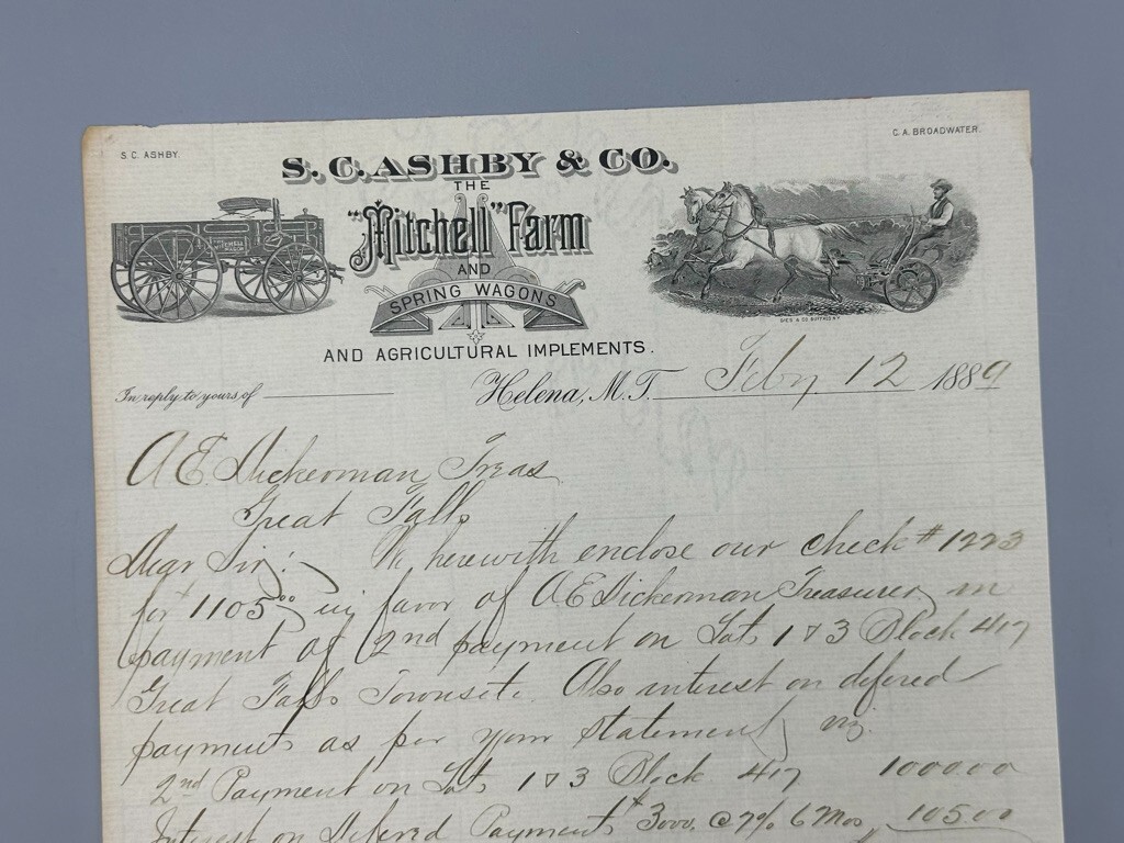 1889 MITCHELL FARM WAGON Advertising Illustrated HELENA MONTANA TERRITORY